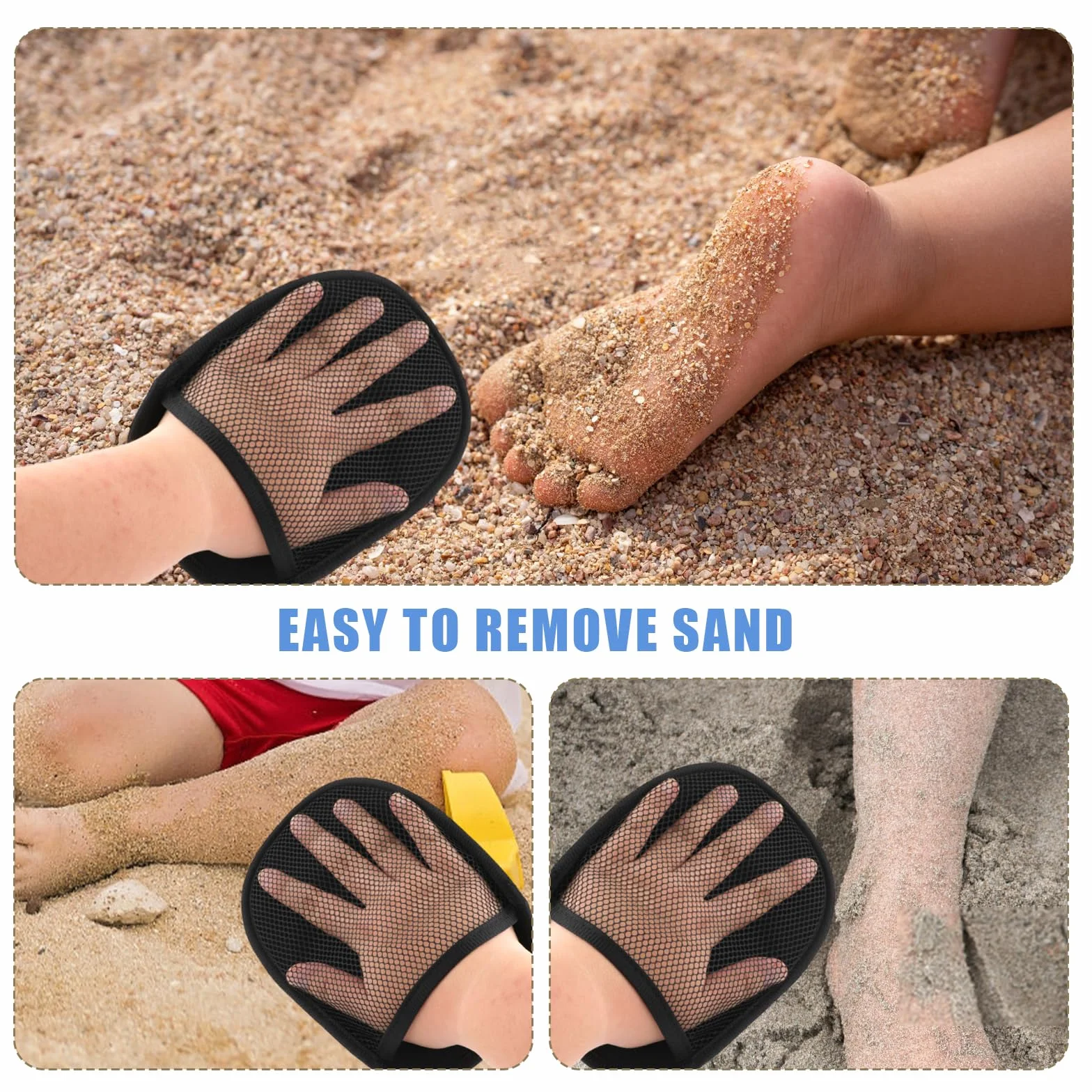 2uds Guantes Arena, Guante para Quitar Arena Transpirable Sand Wipe Off Mitt Limpia la Piel de Los Niños para Voleibol de Playa Actividades Acuáticas Recreación en el Océano