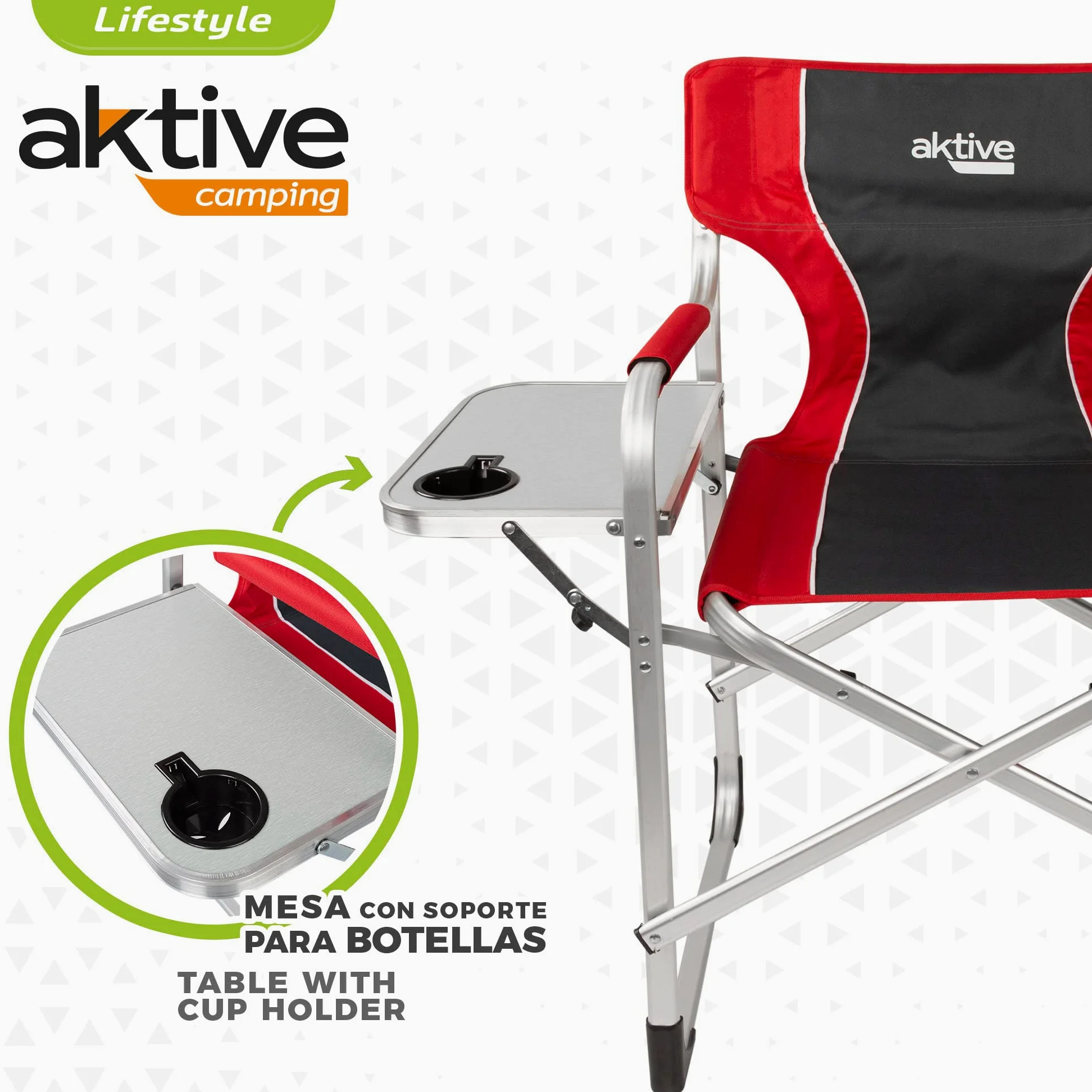 AKTIVE 63000 - Silla Plegable Camping portátil con Soporte ara Botellas y Bolsa térmica, Silla Camping Plegable 61x48x92,5cm, Resistente y Ligera, Silla Director Plegable antivuelco