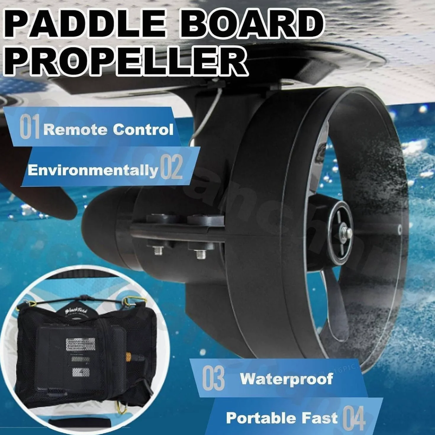 Kit de Propulsión Motorizada Eléctrica para Tablas de Surf - Motor Subacuático Recargable de 12V para Tablas de Surf, SUPs y Kayaks