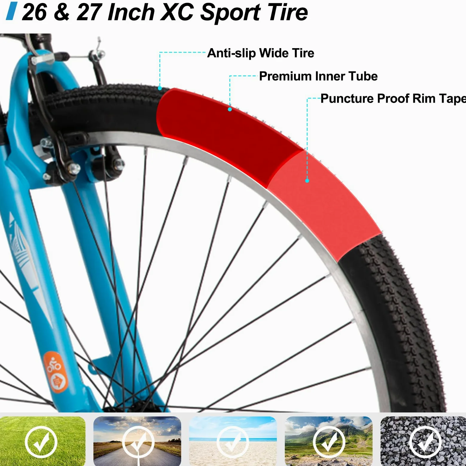 HILAND BAMCBASE Bicicleta de montaña de 26/27,5/29 Pulgadas, Cuadro de Acero de Alta Resistencia, 18/21 Velocidades, Frenos V-Brake, MTB Bicicleta para Hombres y Mujeres