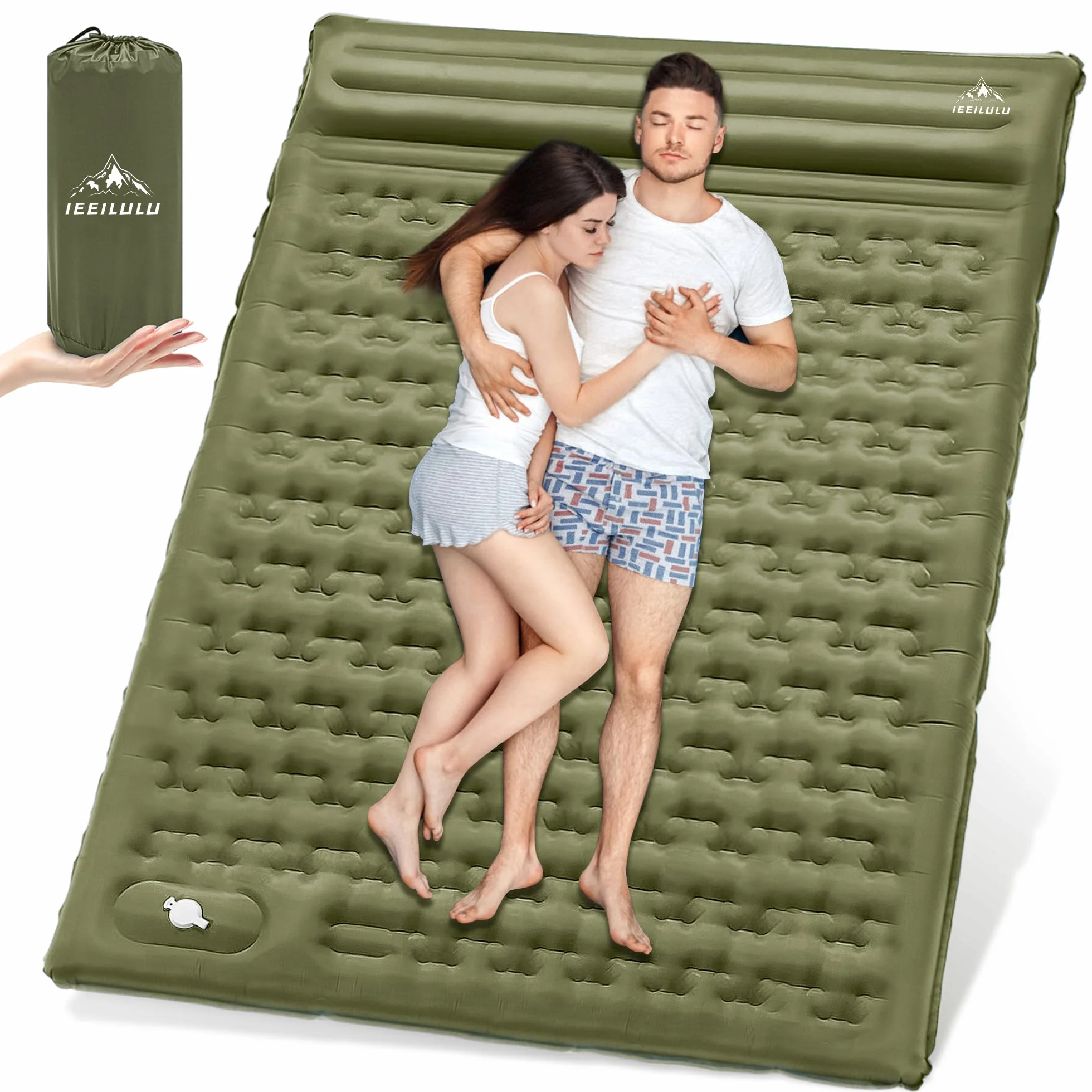 IEEILULU Colchón Camping 2 Personas 196x140cm Esterilla Ultraligero Impermeable Autoinflable