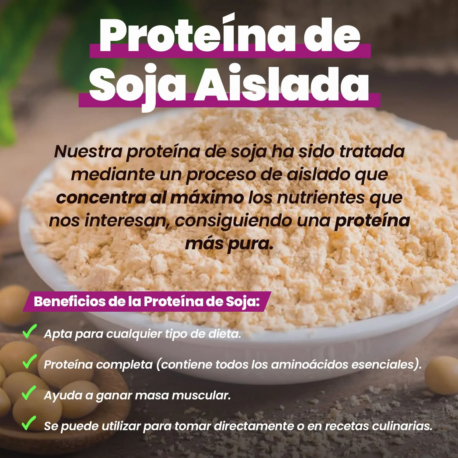 Proteína de Soja Aislada HSN 2 Kg Sin Sabor 100% Vegana No-GMO Sin Gluten