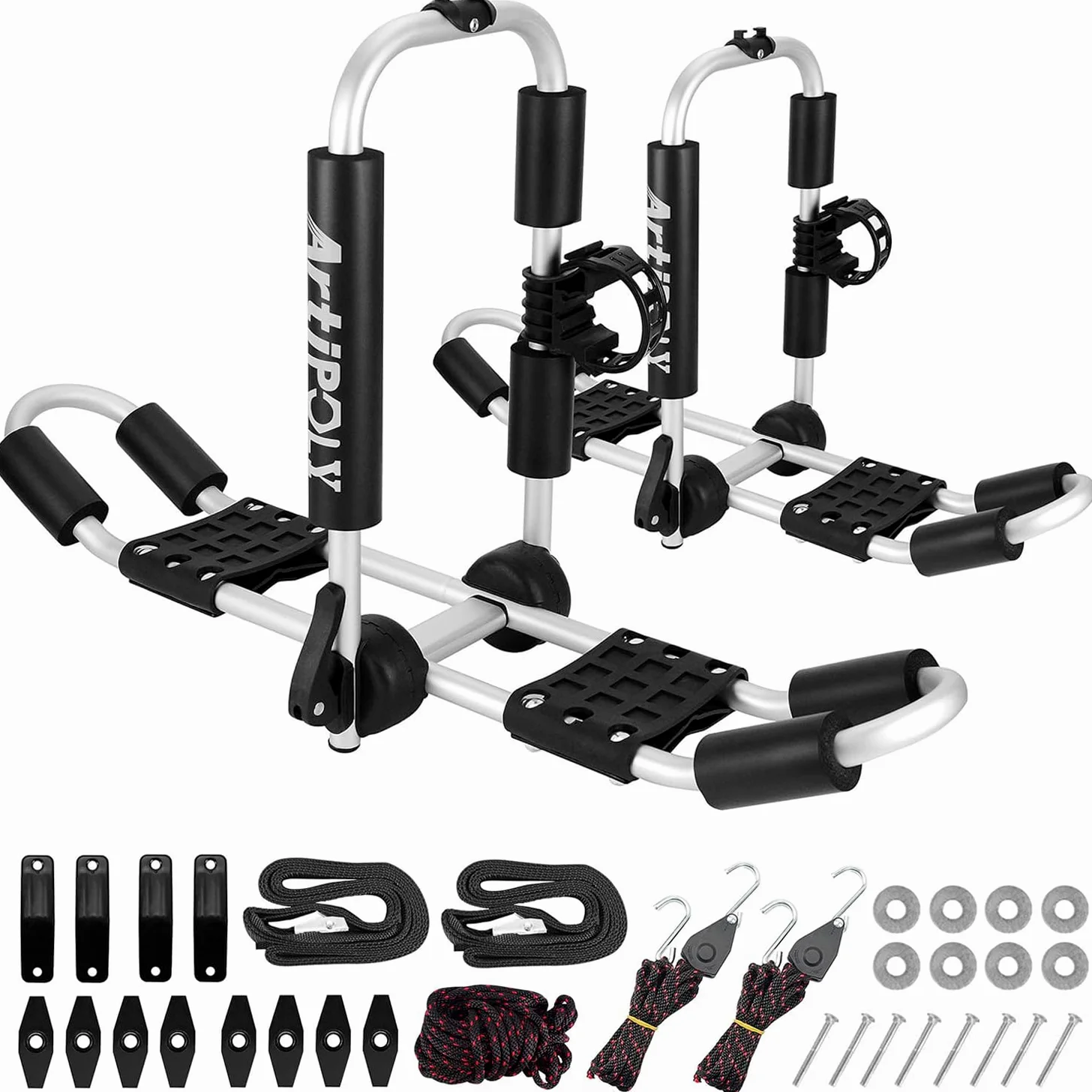 ARTIPOLY Portaequipajes bilaterales para 2 Kayaks, Kayak y Canoa, Barra en J con Soporte de Paleta para un fácil Montaje, Kayak, Surf, esquí, Canoa, Sup en SUV, Coche y camión