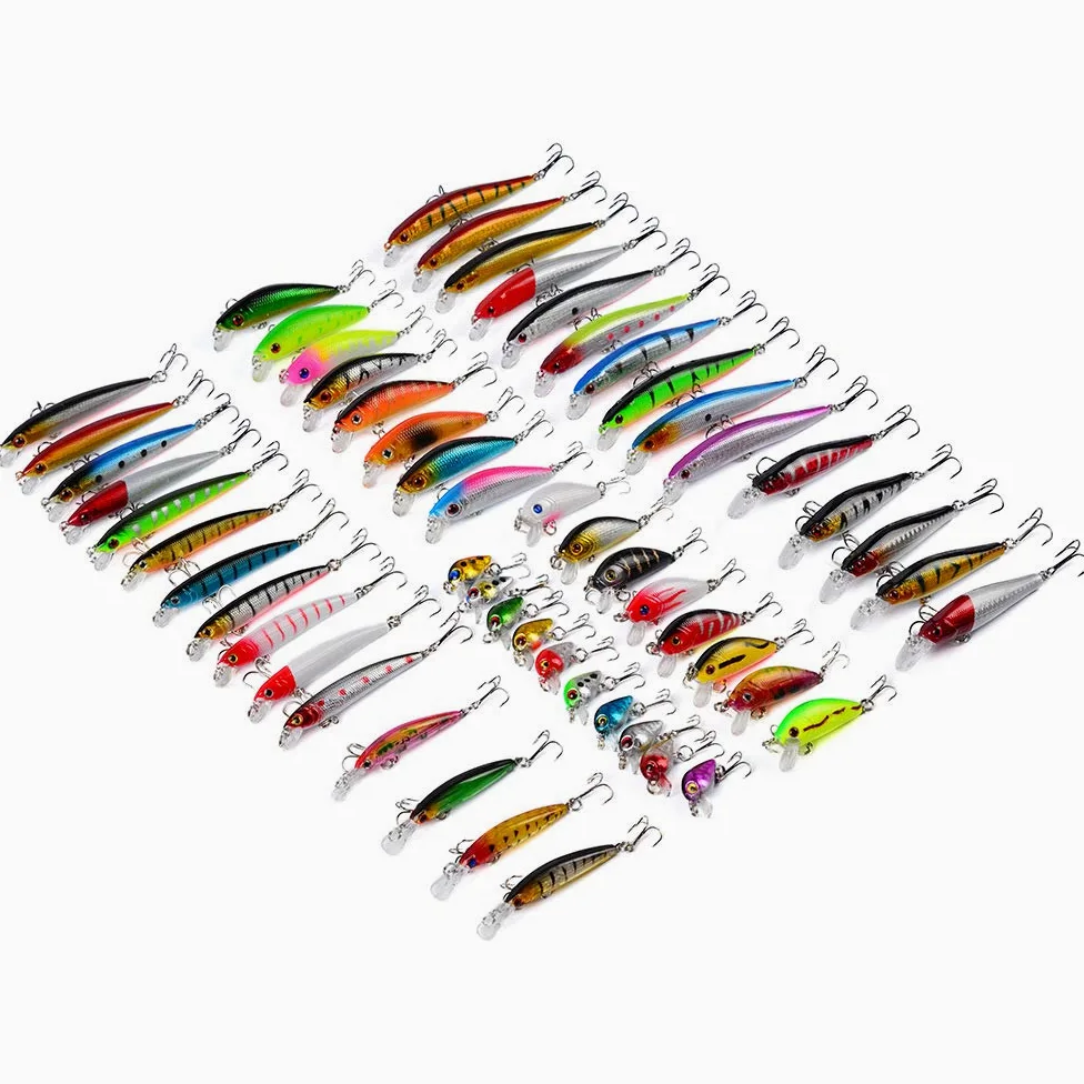 Señuelos de Pesca 56 Piezas Kits de Señuelos Pesca Accesorios Cebos Artificiales Articulos de Pesca - Cebo Pesca Biónicos Incluye Giratorios, Tipo Crank para la Pesca, Trucha, Bagre, Salmón y Lucio