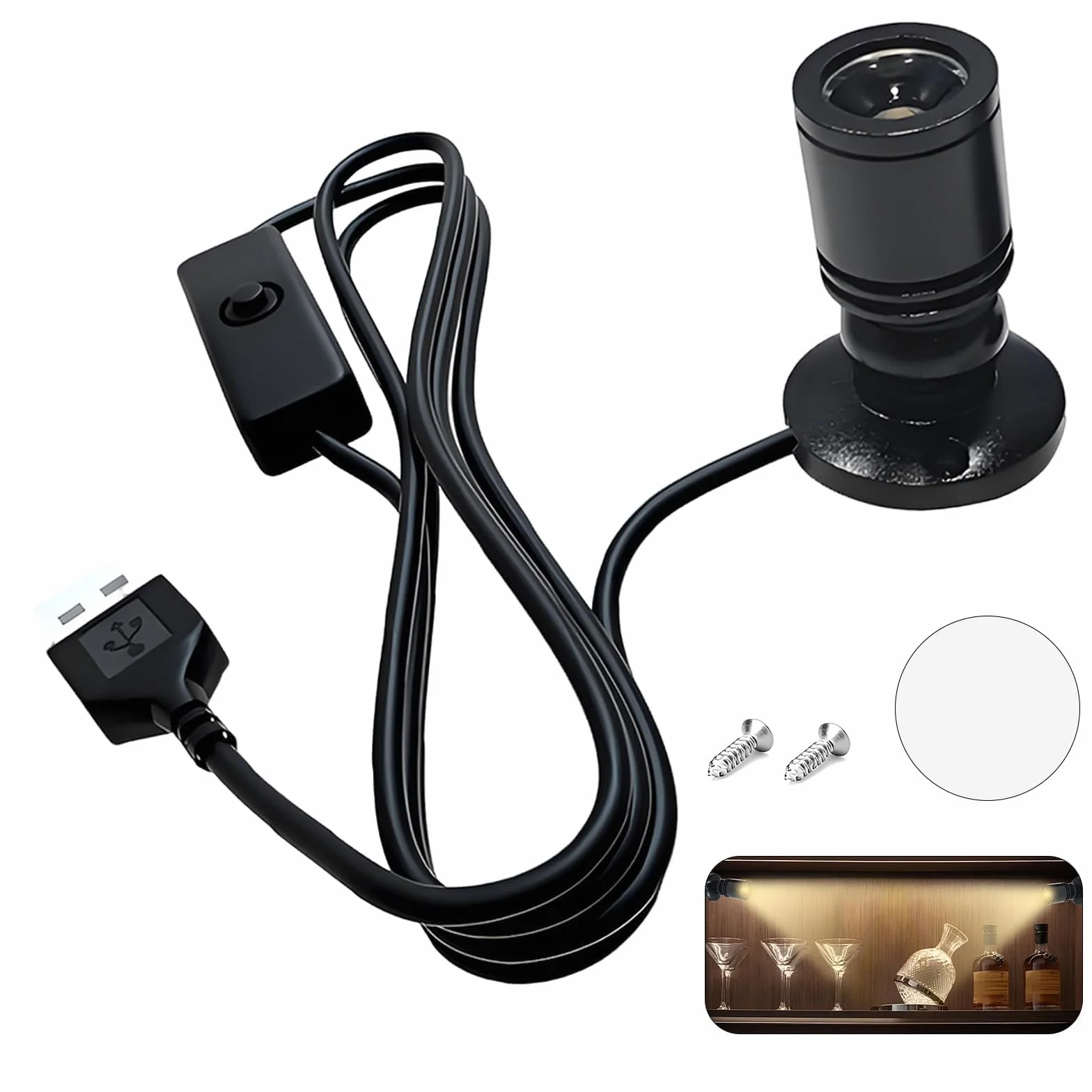 Mini Focos LED USB Regulables 5V Alta Iluminación 6000K Luz Blanca Cable 2 Metros para Vitrinas Gabinetes Joyería Porche Decoración Interior