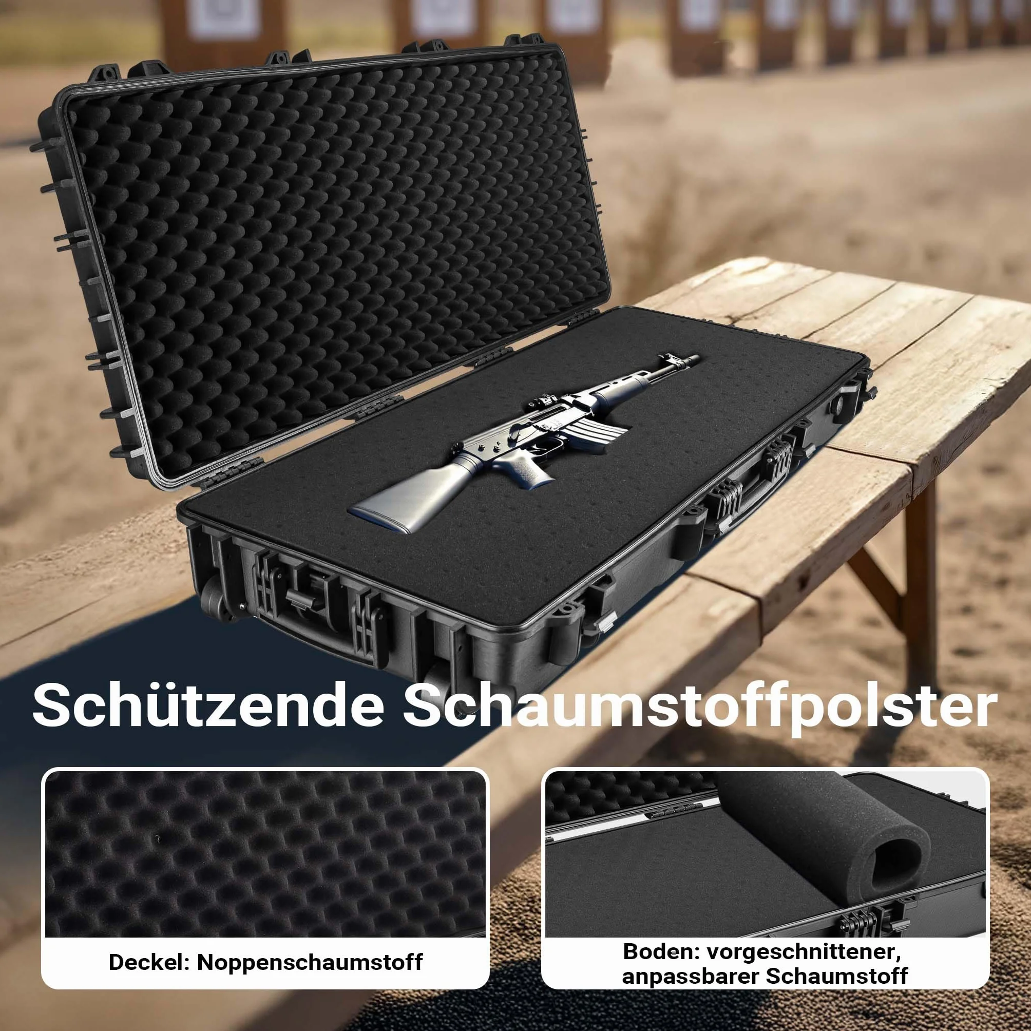 WilTec Maletín rígido 119x53x21 cm para Armas largas y Arco Impermeable IP67 con Espuma Interior PP+Fibra de Vidrio Estuche Resistente para Armas largas, Caza y arquería