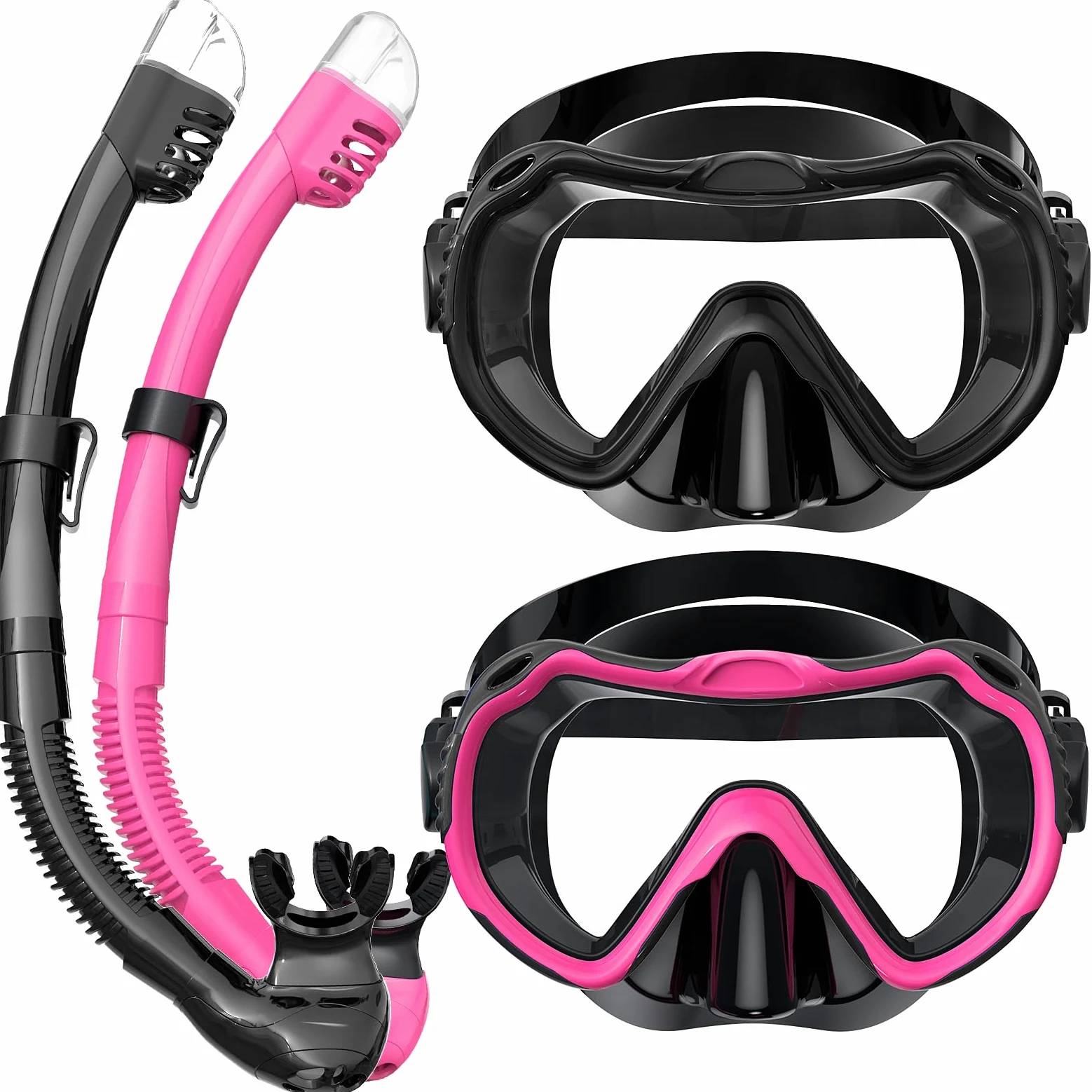 Equipo de snorkel para adultos, juego de máscara de snorkel con vista panorámica de 180°, 100% silicona de grado alimenticio, antiniebla, antifugas, máscara de buceo