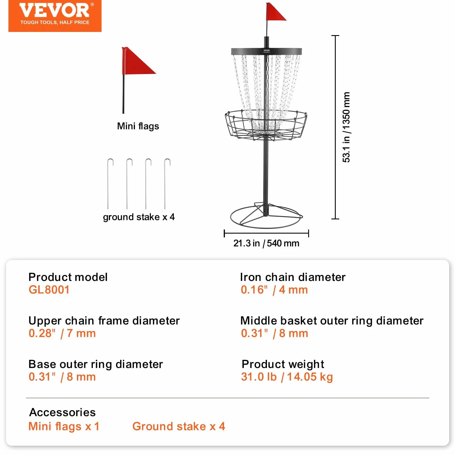 VEVOR Canasta de Golf con Disco de 24 Cadenas Objetivo de Golf con Disco de Acero Portátil Canasta de Golf con Disco para Uso Interior y Exterior, Equipo de Entrenamiento Profesional, Negro