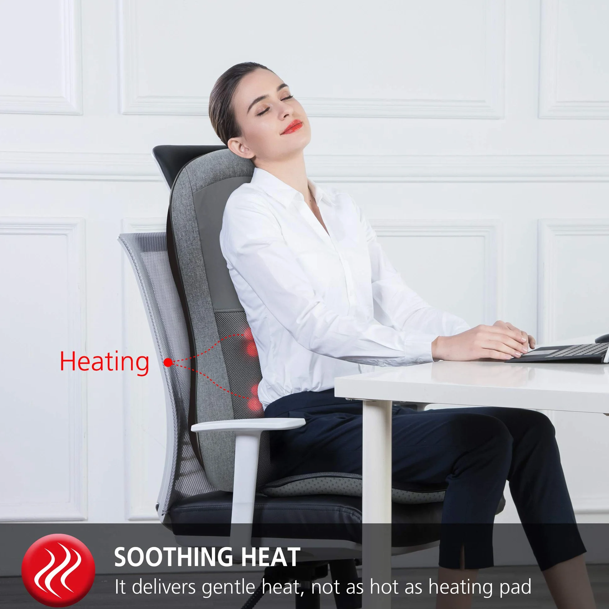 COMFIER Masajeador Shiatsu para Espalda, Sillón de Masaje con Calor, 10 Nodos, Almohadillas Rodantes Lumbares