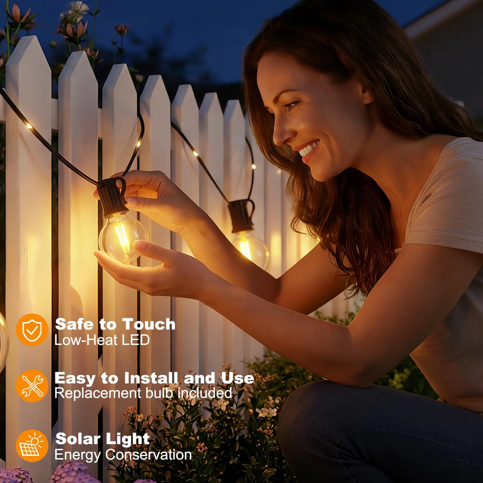 Guirnaldas Luces Exterior Solar 12M 39.4Ft Lámparas Solares de Jardín con 14+1 G40 Bombillas 26 Perlas LED 19 Modos Impermeable
