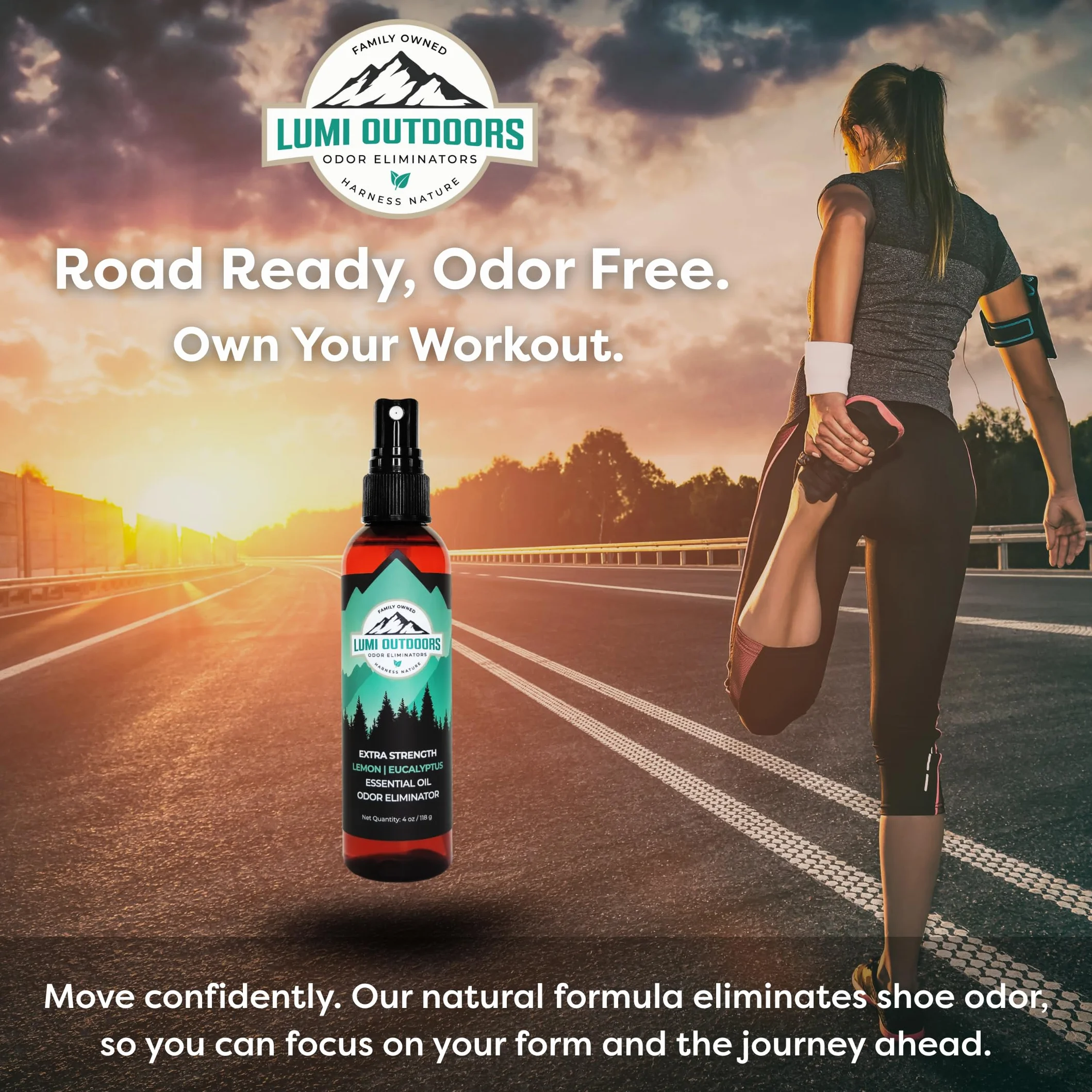 Lumi Outdoors Desodorante Natural para Zapatos y Polvo para Pies, Eucalipto Limón