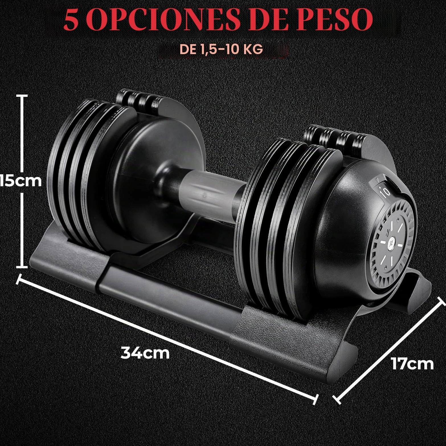 Mancuerna Ajustable 10kg 20kg 24kg, 5 Pesos ajustables, Entrenamientos de musculación indoor, Agarre ergonómico, Para gimnasio o hacer deporte en casa