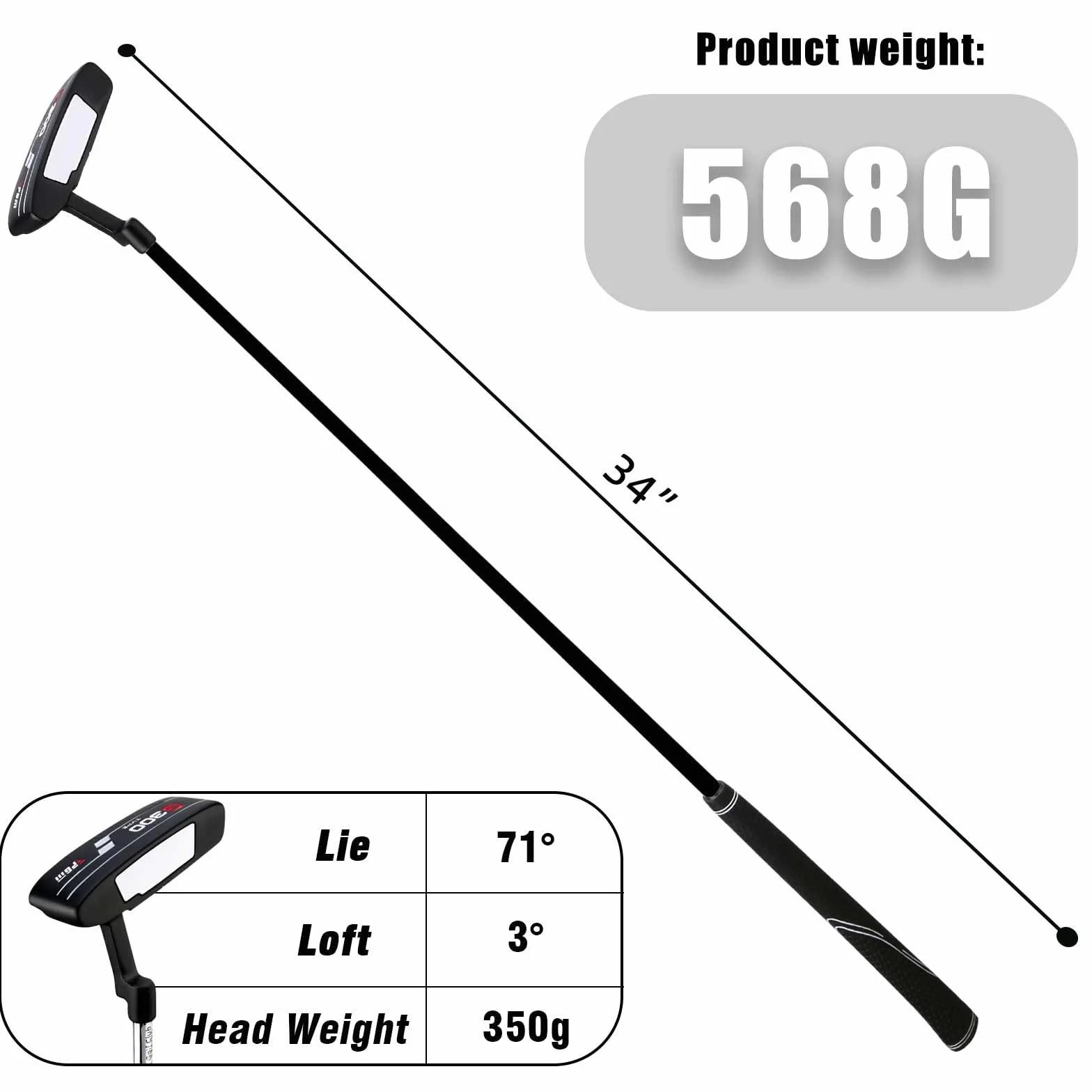 PGM Putter de Golf, Cabeza de Acero Inoxidable, Mango de PU Ultra Ligero