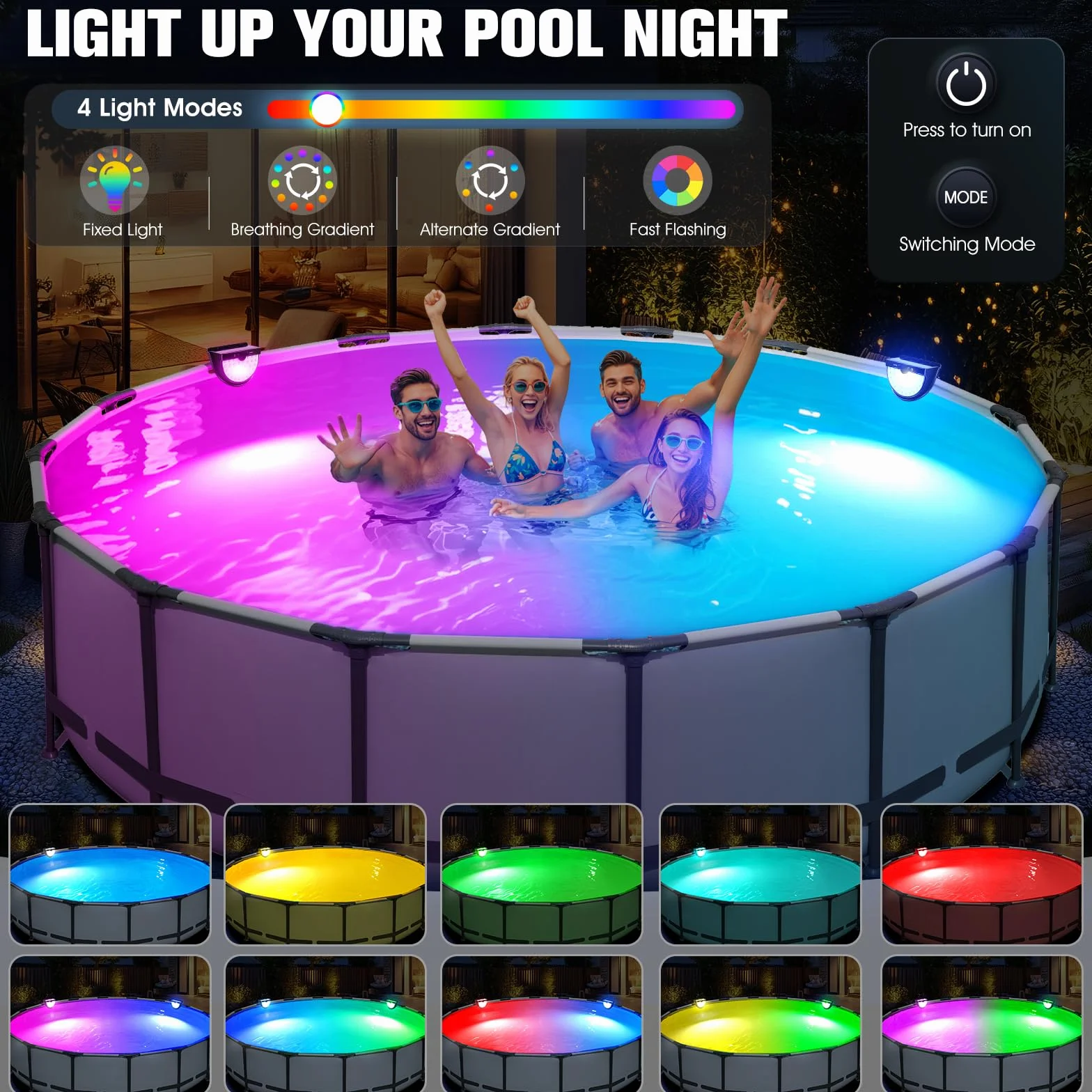 PoolLeader Luces Piscina Solares LED Multicolor Impermeable Antigolpes para Piscinas Elevadas