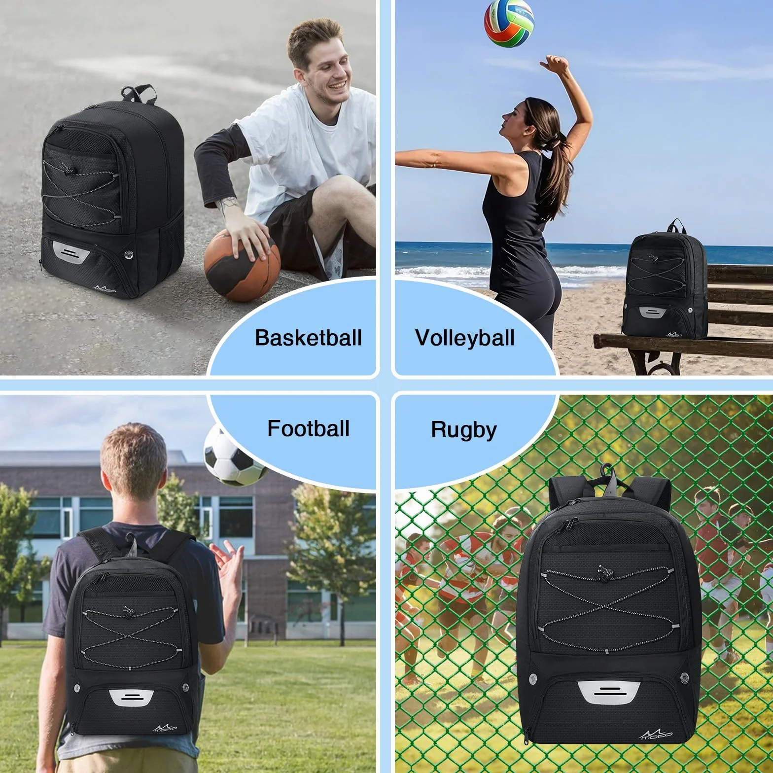 MoKo Mochila de Baloncesto con Compartimentos Separados para Pelotas y Zapatos