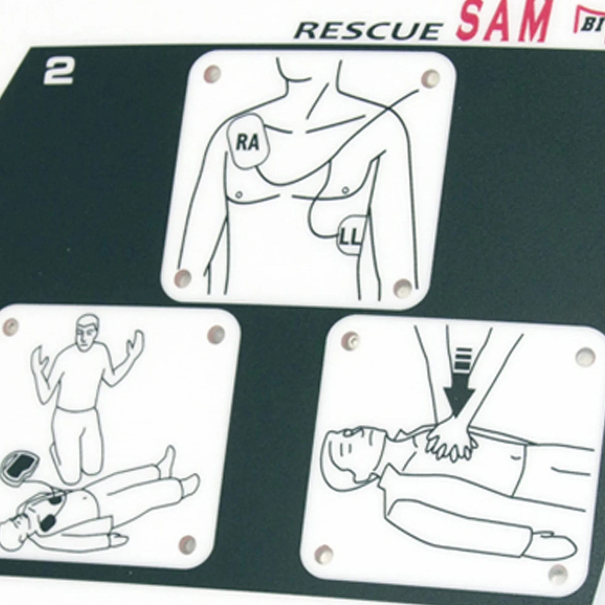 Desfibrilador externo semiautomático DESA Rescue Sam 33430 para uso público con instrucciones en español
