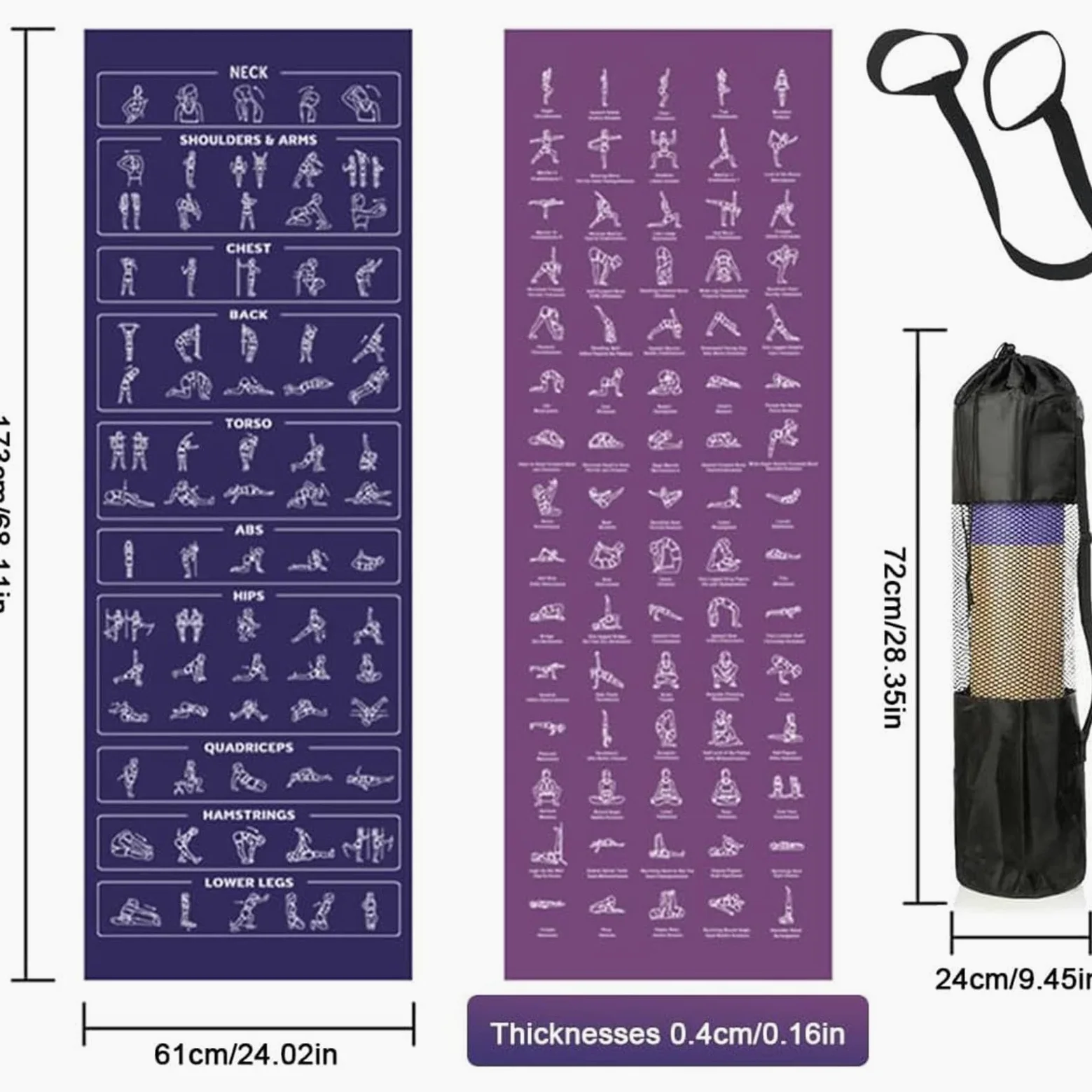 Esterilla Gruesa de Yoga Antidesgarro Suave con Posturas y Estiramientos | Esterilla de Yoga Antideslizante para Ejercicio para Hogar Viaje Gimnasio Estudio Pilates Fitness Aire Parque Infantil