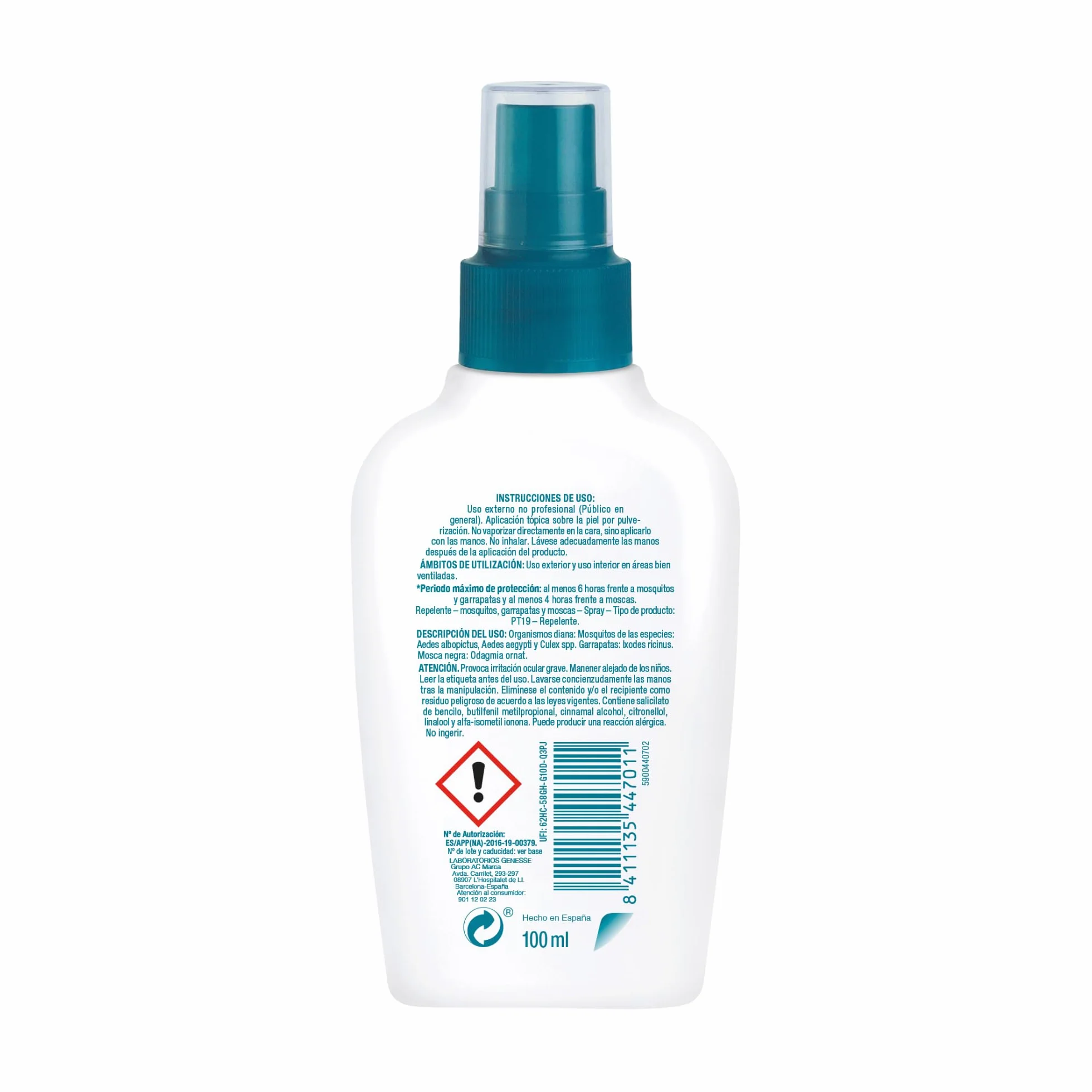 Repelente de Mosquitos sin Alcohol Ecran Repel Care 100 ml Spray Antimosquitos 6 Horas Protección