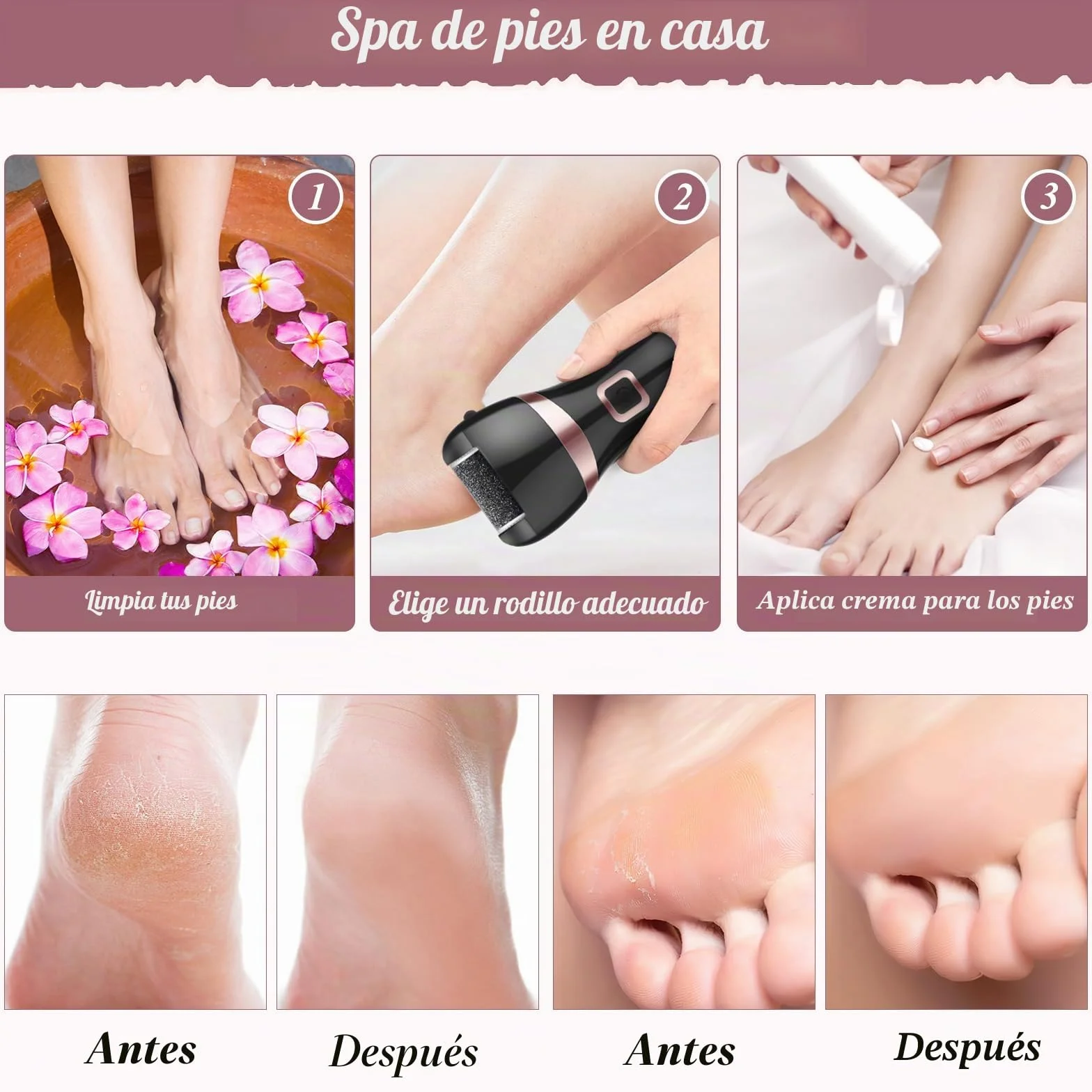 Lima Electrica Pedicura Profesional Recargable IPX7 Impermeable Metal 3 Recambios 5 Niveles 1200MAH 2 Velocidades