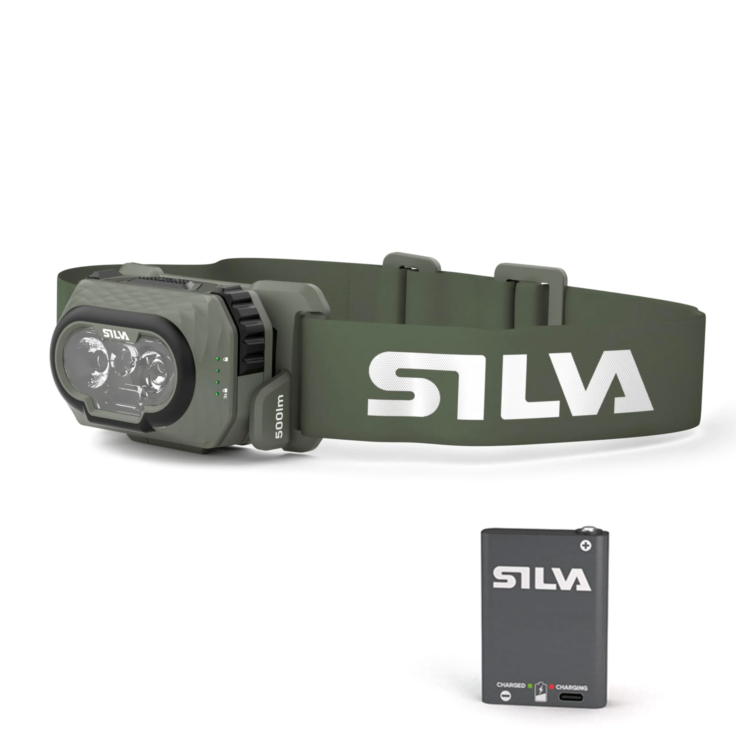 Silva Linterna Frontal LED Recargable USB C Discover Hybrid 500 Lúmenes Luz Roja 3 Niveles De Brillo Blanco Naranja Y Rojo LED
