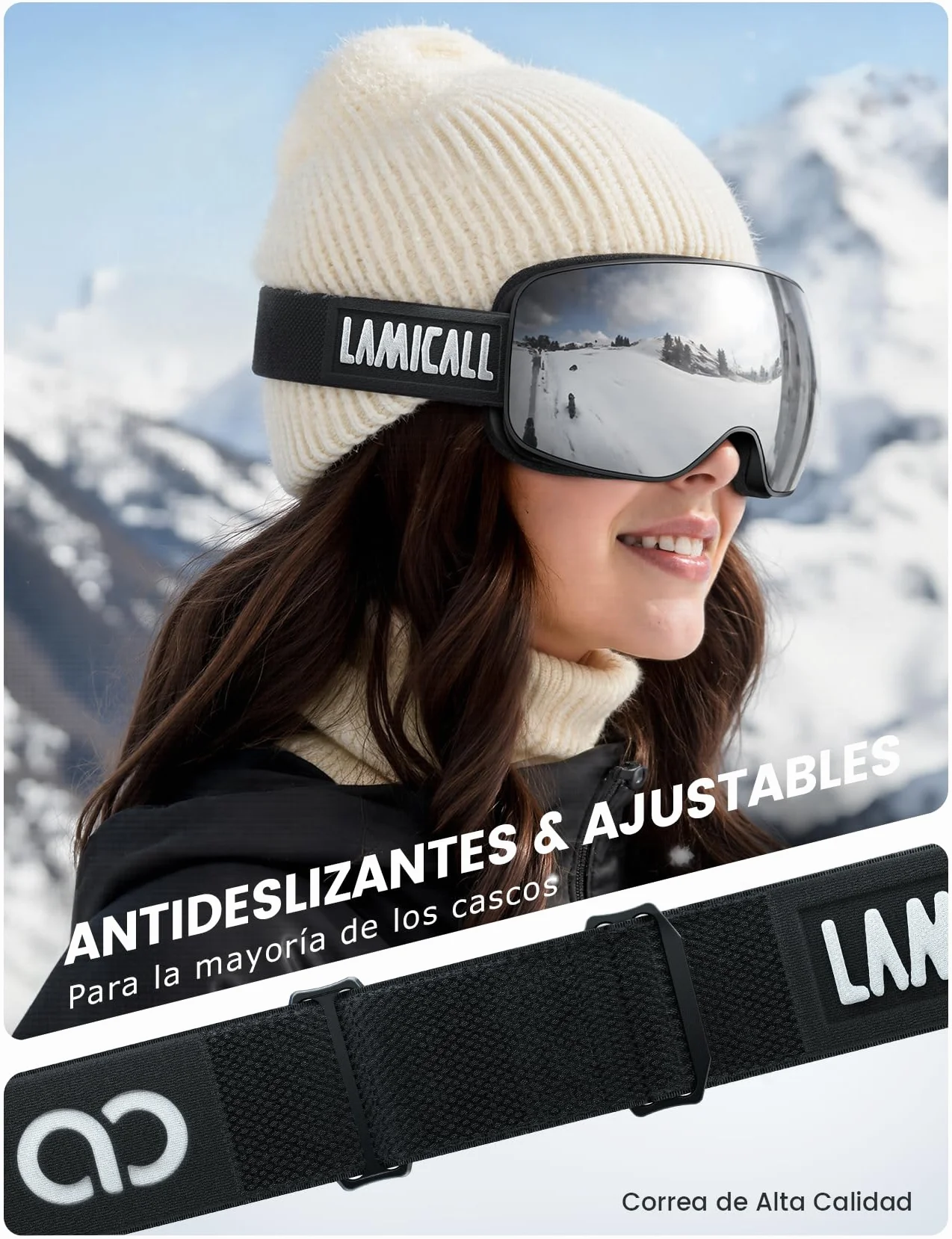 Lamicall Gafas de Esquí Hombre, Gafas Ski OTG HD Lente Esférica Antivaho Patentado UV400 Protección