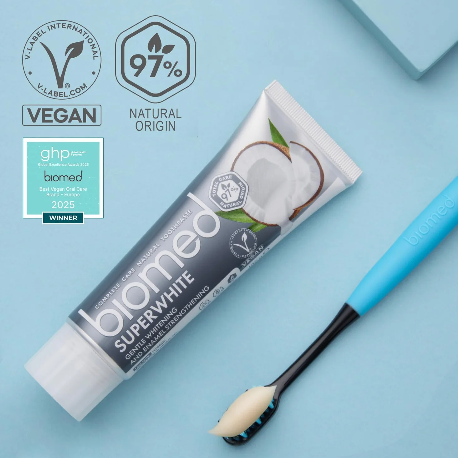 Biomed Superwhite Natural Coconut Toothpaste Gentle Whitening Tropical flavour 100 g pack of 3