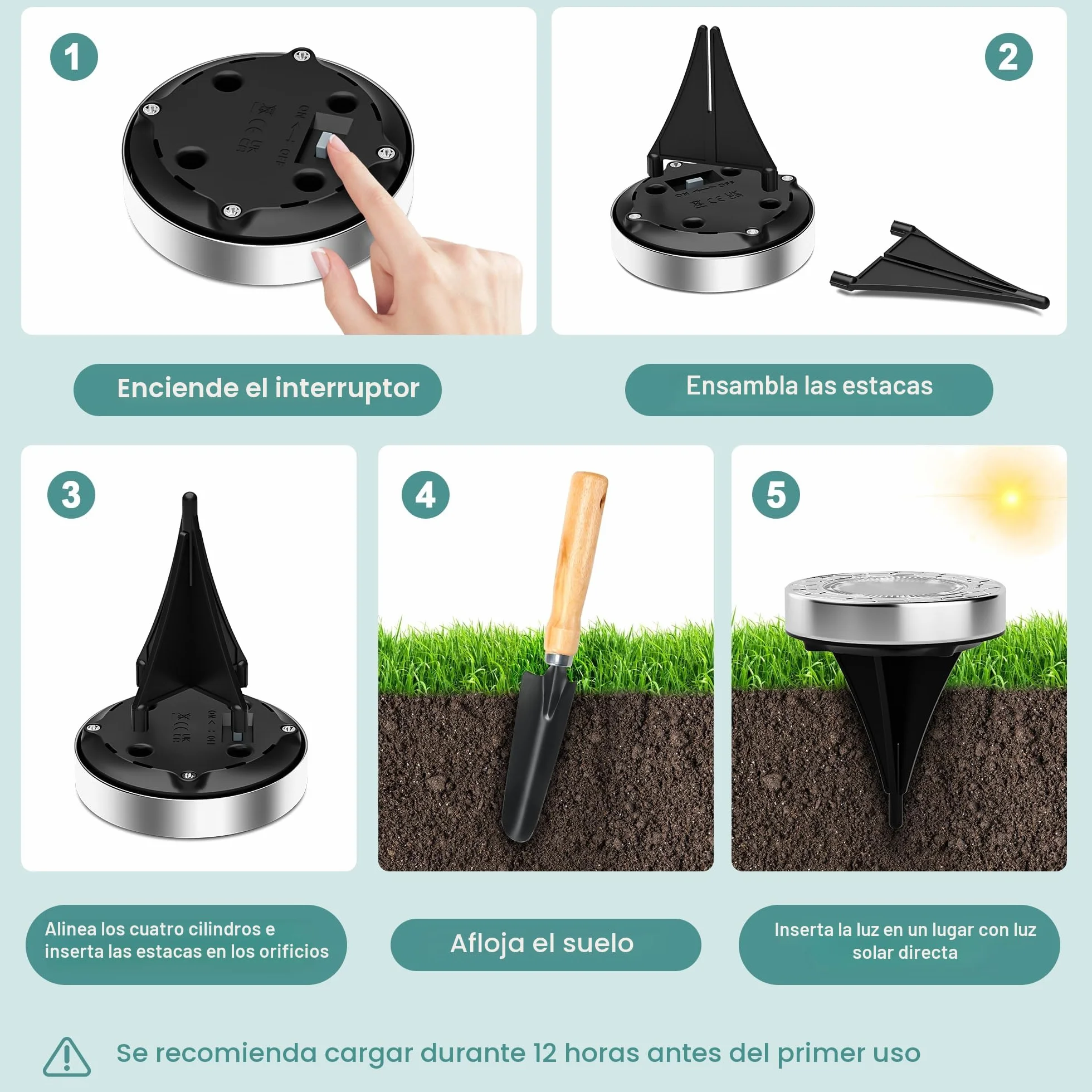 FIFlying 10 Piezas Luces Solares LED Exterior Jardín, 8 LED, Acero Inoxidable, Blanco Cálido