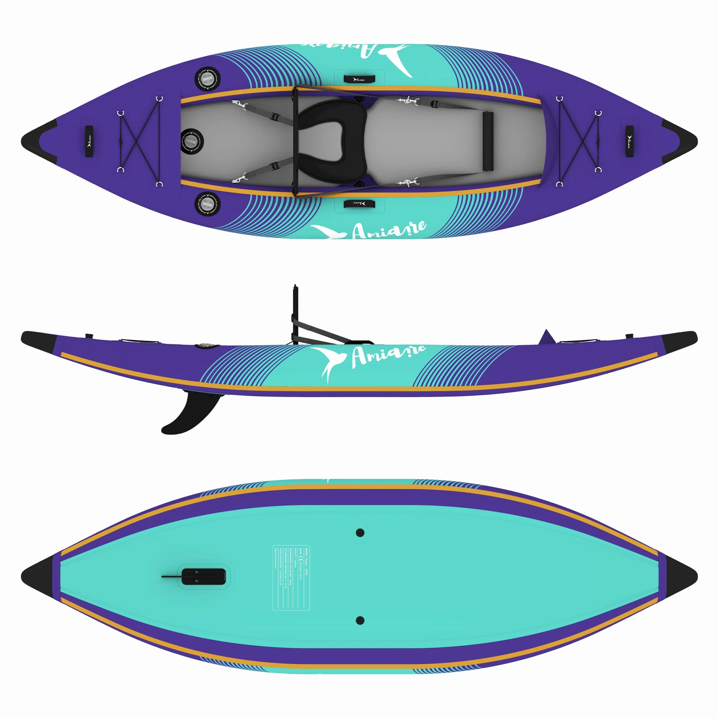 Kayak Hinchable Individual 320 cm Drop Stitch 8 cm – Pack Completo con Remo, Bomba, Asiento y Quilla | Rígido y Estable, PVC Resistente, Bolsa Transporte, 1 Persona, Lago Río y Mar