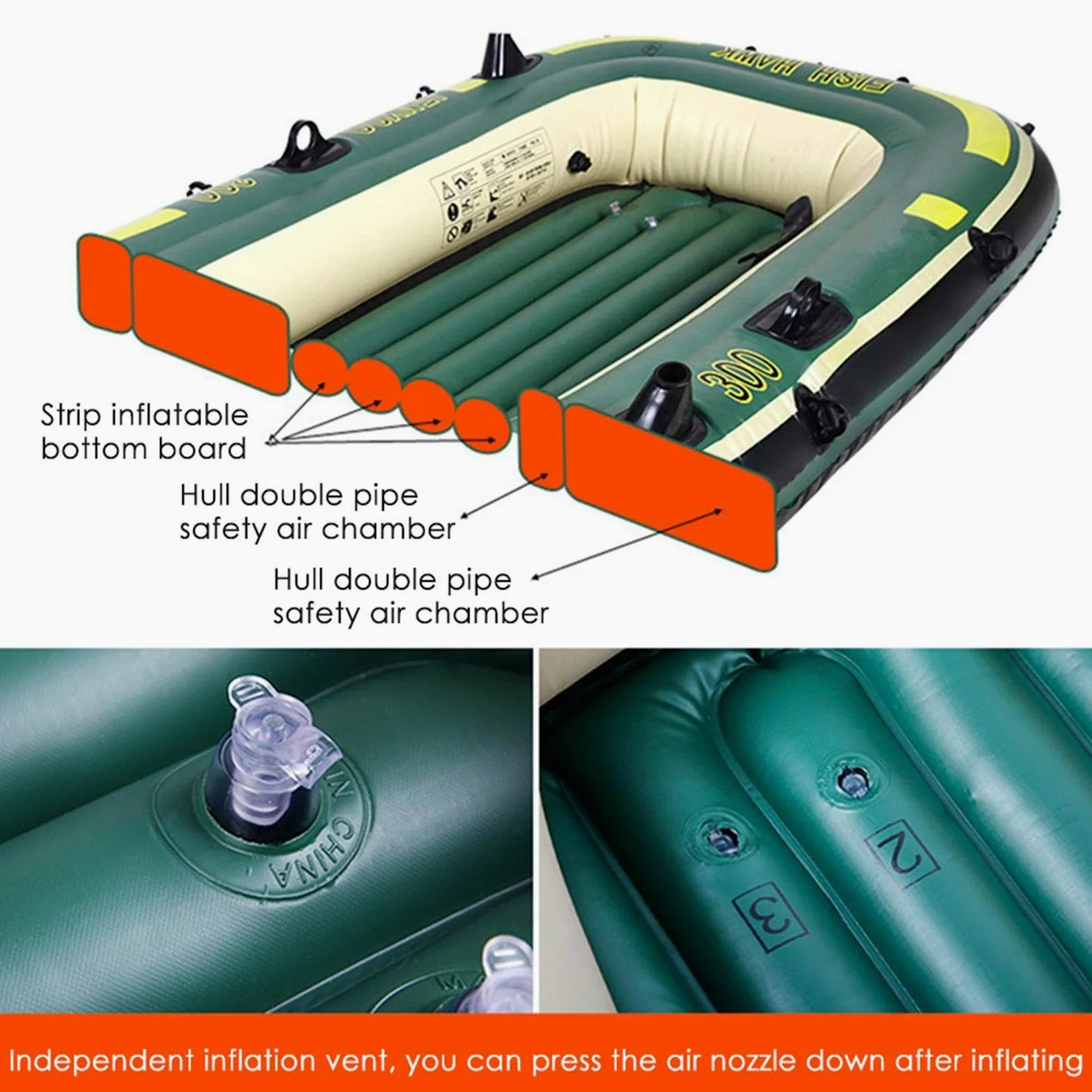 Kit de kayak – Barco de pesca inflable, serie de botes inflables de PVC resistente, para 2/3 personas, flotador inflable para barcos de piscina para pesca, exploración marítima, río y mar
