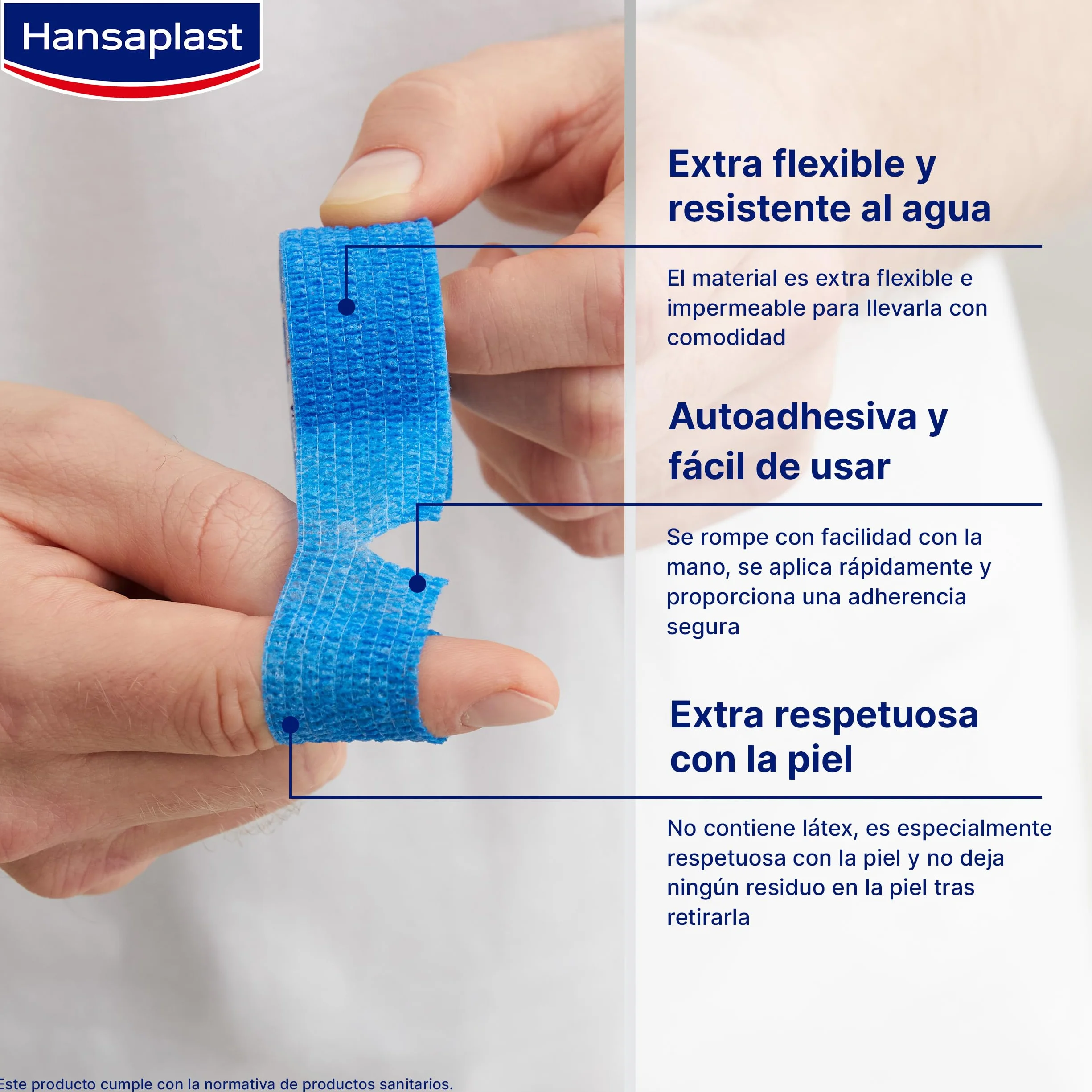 Hansaplast Venda cohesiva 5 m x 2,5 cm autoadhesiva resistente al agua transpirable