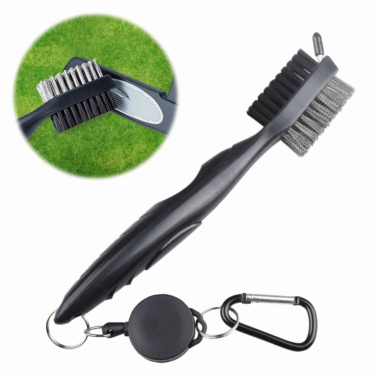 Golf Club Cepillo de palos de golf, cepillo de golf, limpiador de palos de golf, cepillo de limpieza para la limpieza de Club Face & Groove con clip (mosquetón) para colgar en bolsa de golf