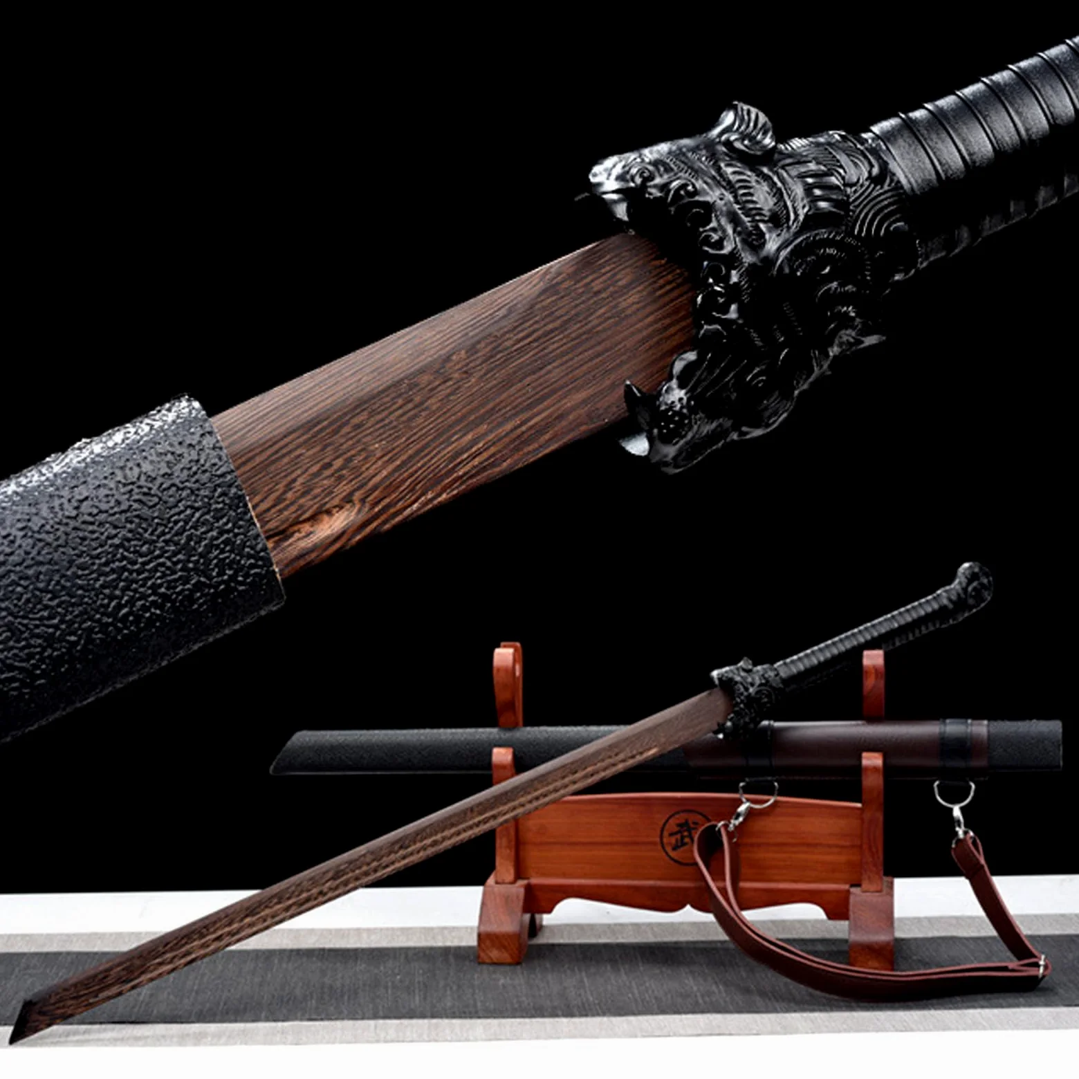 Espadas Rectas Hechas a Mano de 107 cm,Espada samurái de Palisandro Natural,Espada de Entrenamiento Katana de Madera para Regalos,exhibiciones,Cosplay,Artes Marciales,decoración