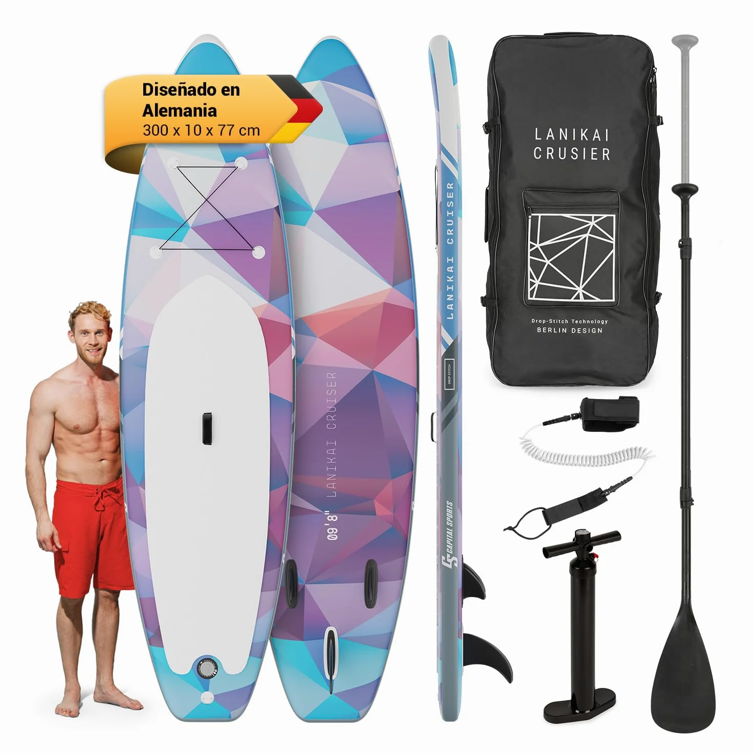 Capital Sports Tabla Paddle Surf Hinchable, Bolsa Transporte, para Adultos y Niños, Remo Ajustable de Aluminio, Hinchador Sup, Tabla Padel Surf Accesorios, Rígida 305cm / 10ft