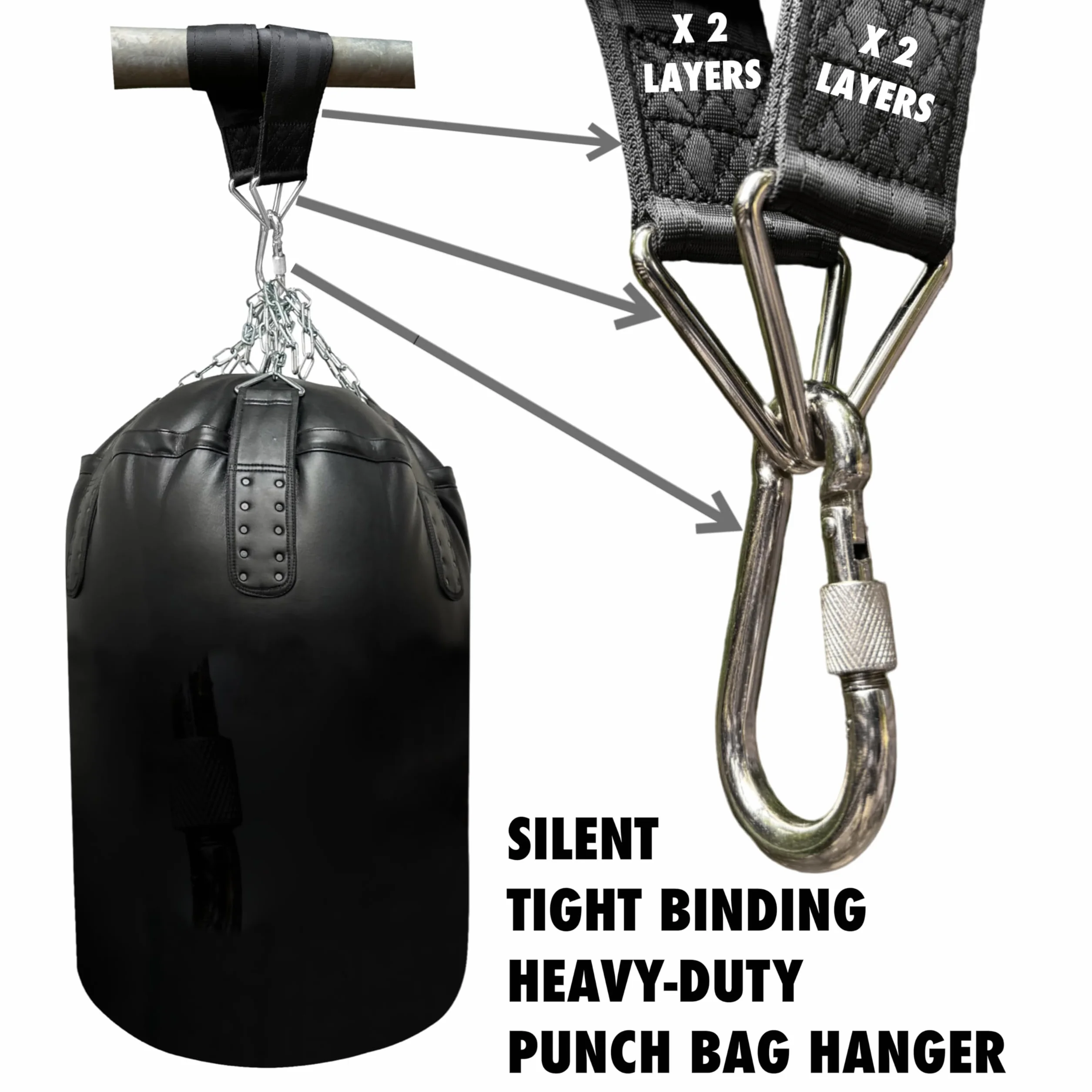 BULL DOZA FIGHT WEAR Heavy Duty Punch Bag Hanging Strap – Three Sizes | Extremely Strong Boxing Bag Hanger | Durable, Adjustable Punching Bag Holder for Home Gym & Training