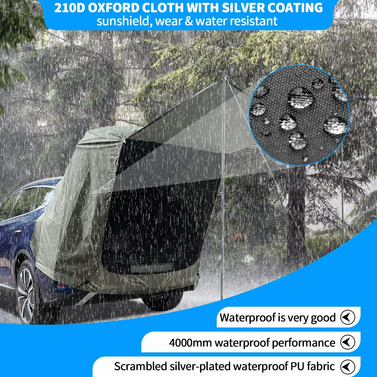 Tienda de Campaña para Coche, Carpa para Portón Trasero con Mosquitera, a Prueba de Viento, Protector Impermeable AutomóVil para SUV, Toldo para Auto para Acampar y Aventuras al Aire Libre, Caqui