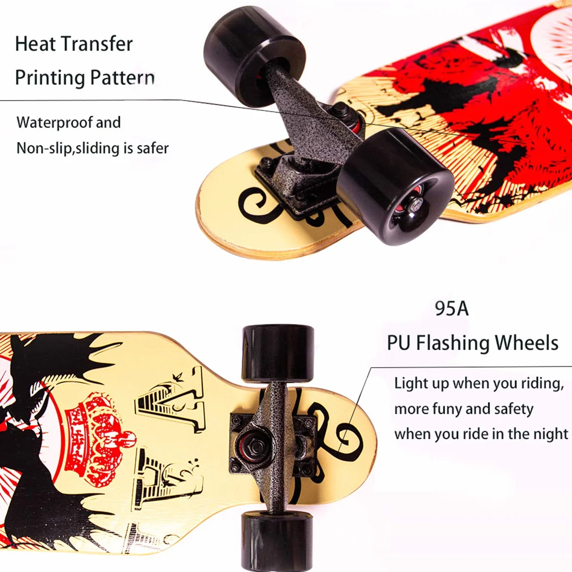 Skateboard Longboard Completo con Ruedas Luminosas para Adultos Niños Teens (Totem)