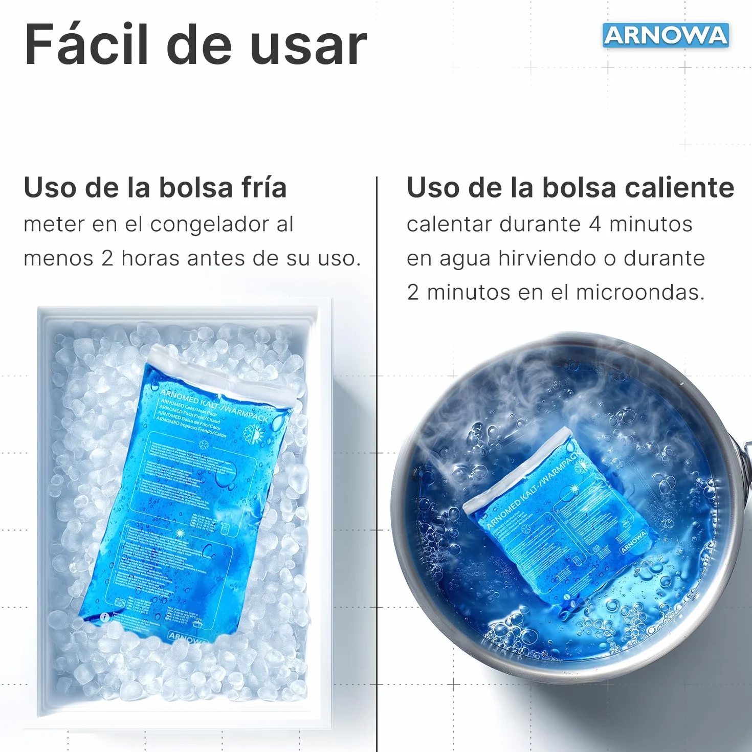 ARNOMED® 2x Compresas frías de gel reutilizables 12x29cm aptas para microondas