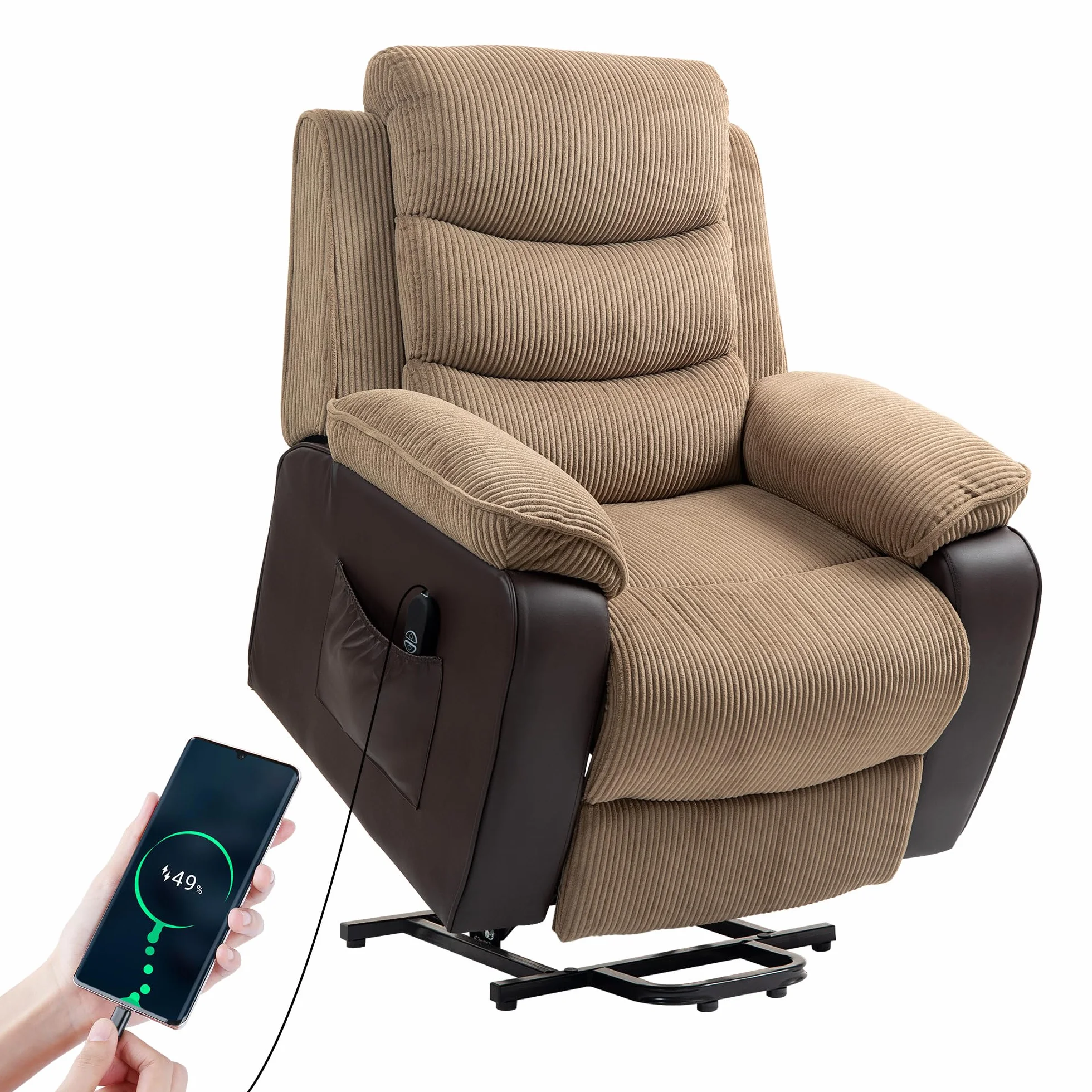 HOMCOM Sillón Relax Reclinable Eléctrico Levanta Personas, Sillón Elevador, con Puerto USB, Control Remoto, Marrón
