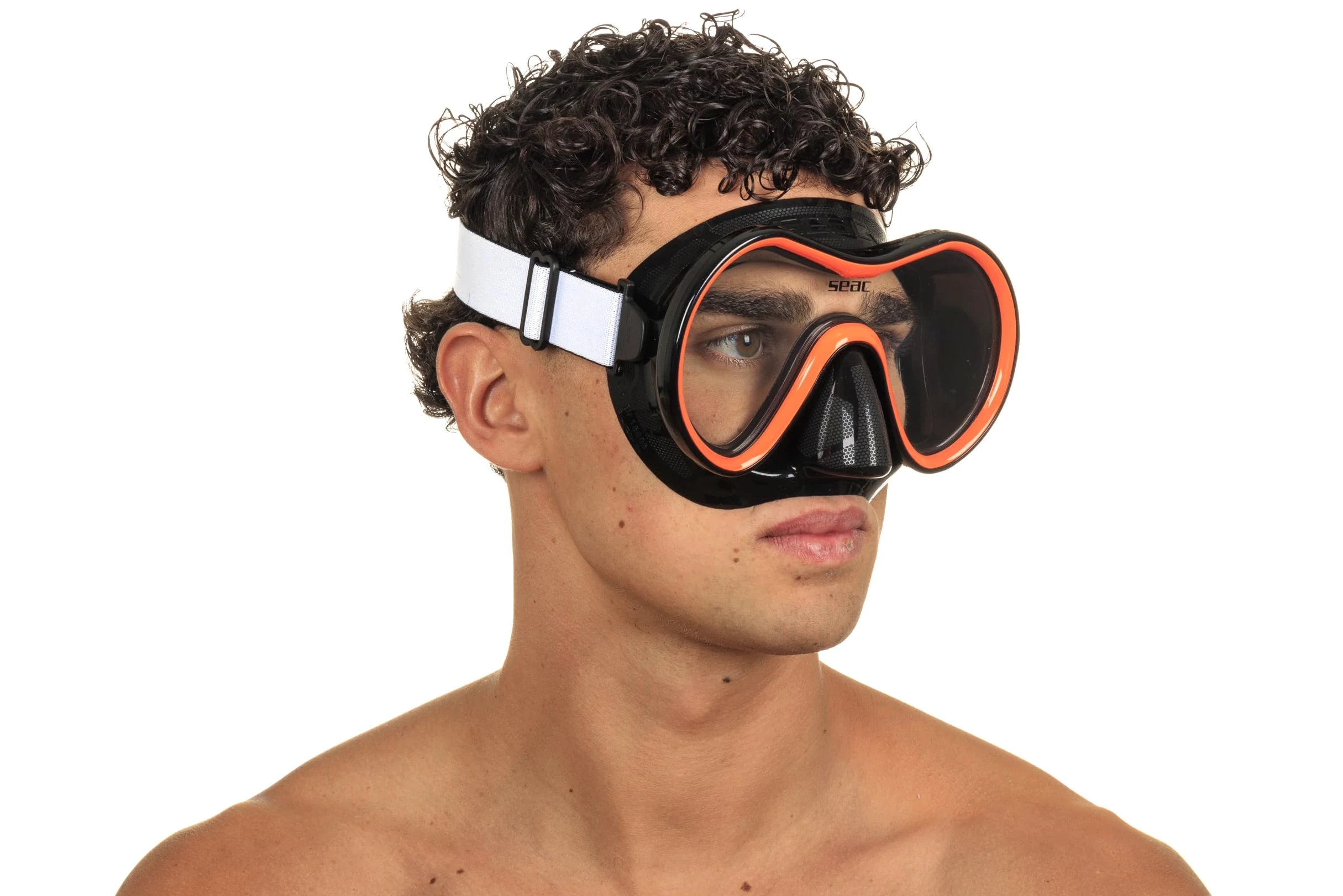 SEAC Sunrise máscara de Buceo y Snorkel de una Sola Cara de Vidrio Templado con Hebilla 3D, con Casco de Tela o Silicona, Unisex Adulto