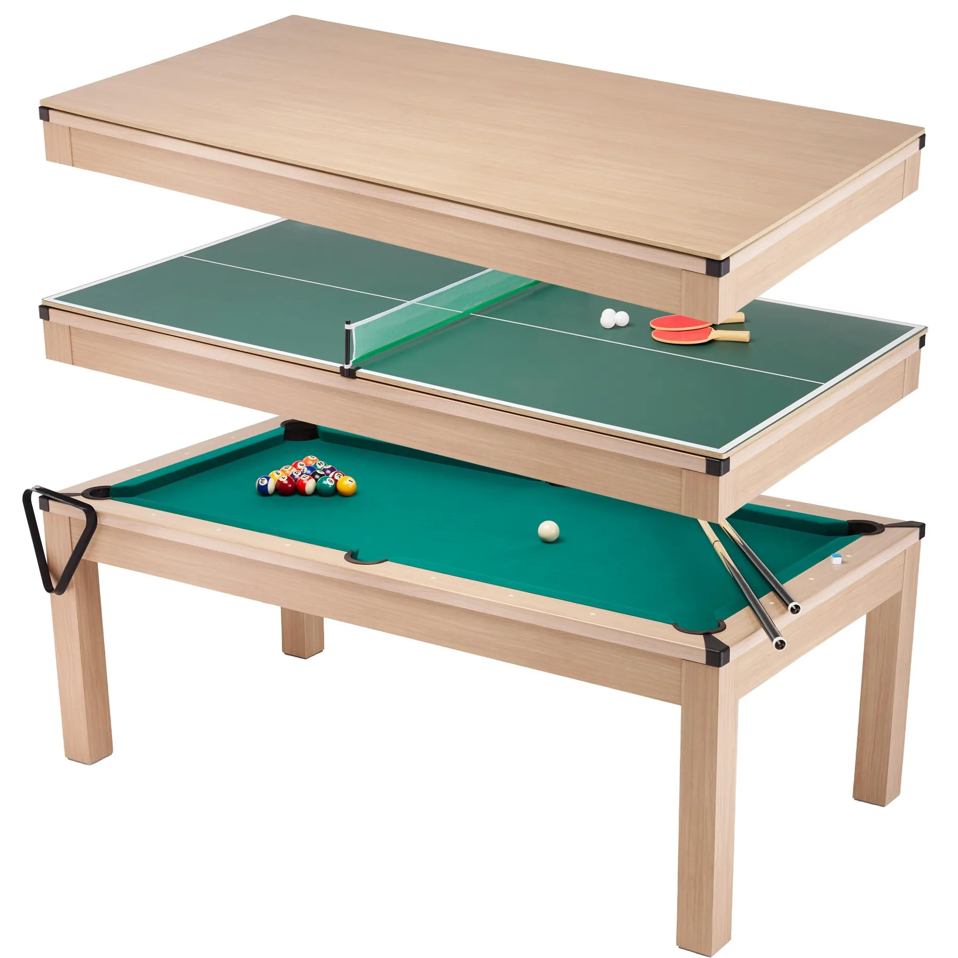 Mesa de Comedor Convertible 3 en 1 Billar y Tenis de Mesa 6 a 8 Personas