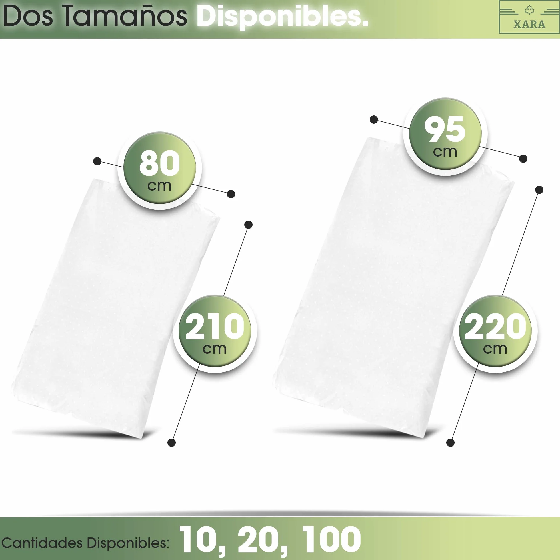 XARA Sabanas Camilla Ajustables TNT Desechables 95x220cm 20gr Pack 10 Reciclables Repele Líquidos