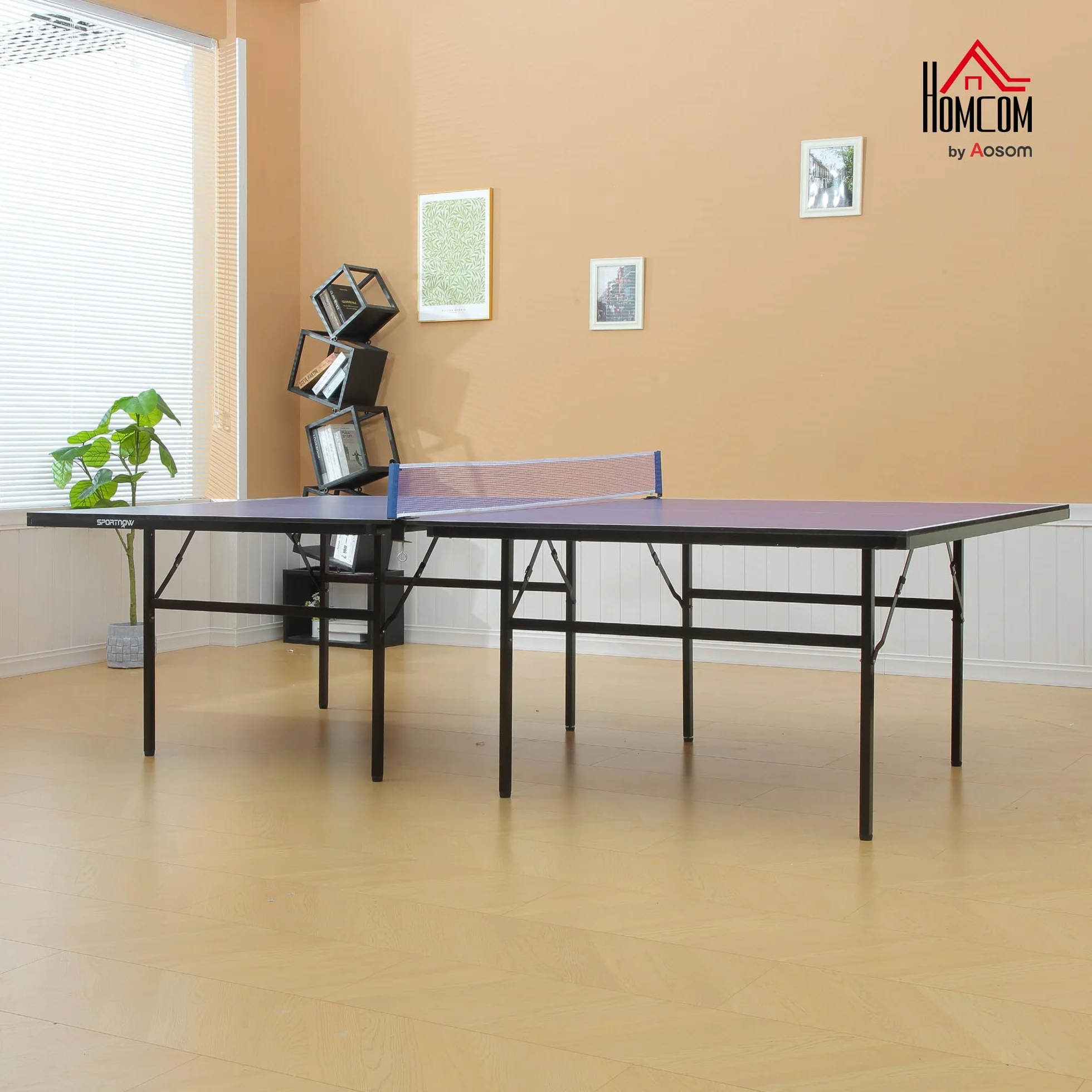 HOMCOM Mesa de Ping Pong Plegable con Red 152,5x274x76 cm Acero MDF Azul