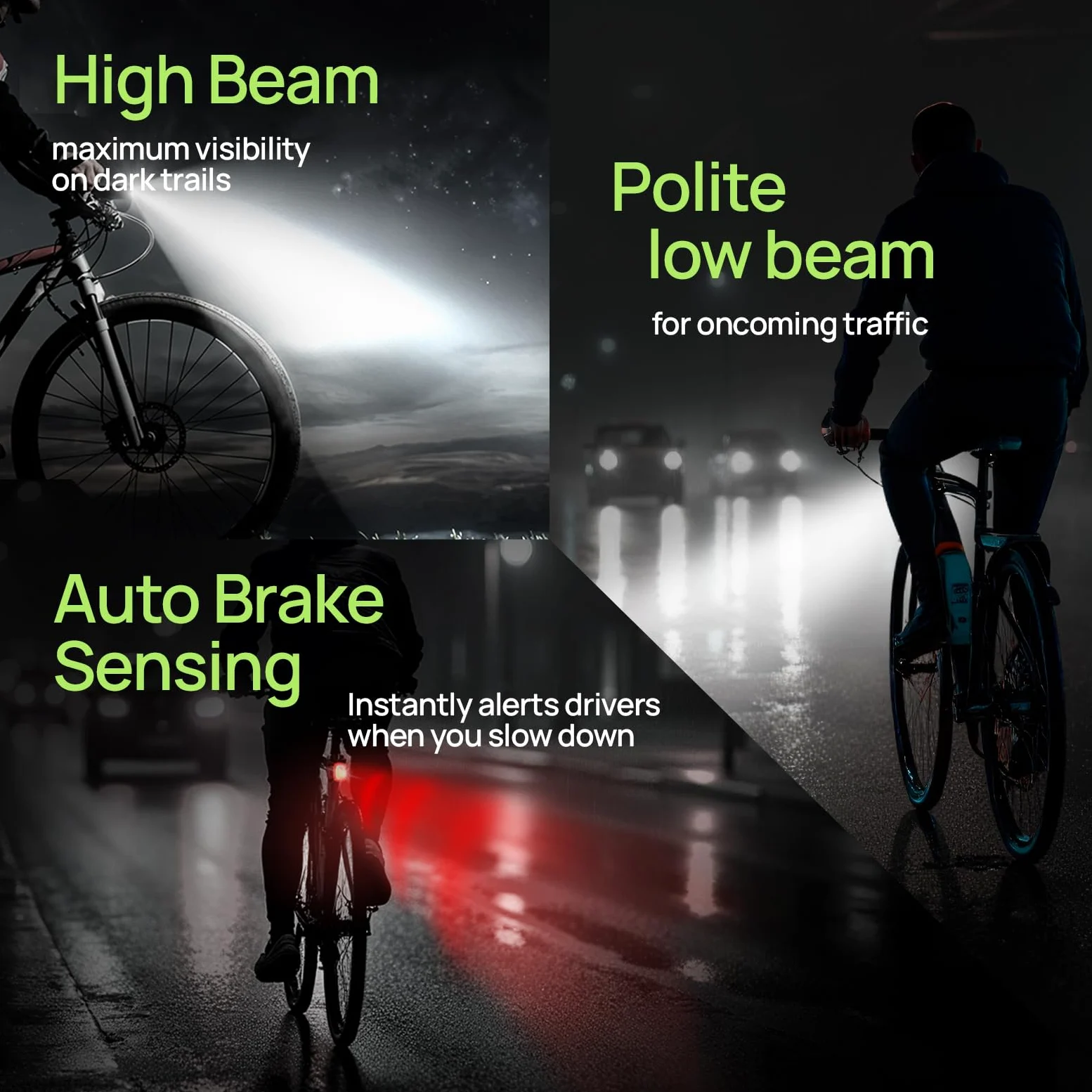 Luces inteligentes para bicicleta delanteras y traseras, kit R15, recargable por USB C con detección de freno automático, juego de faros delanteros y traseros impermeables de 500 lúmenes para