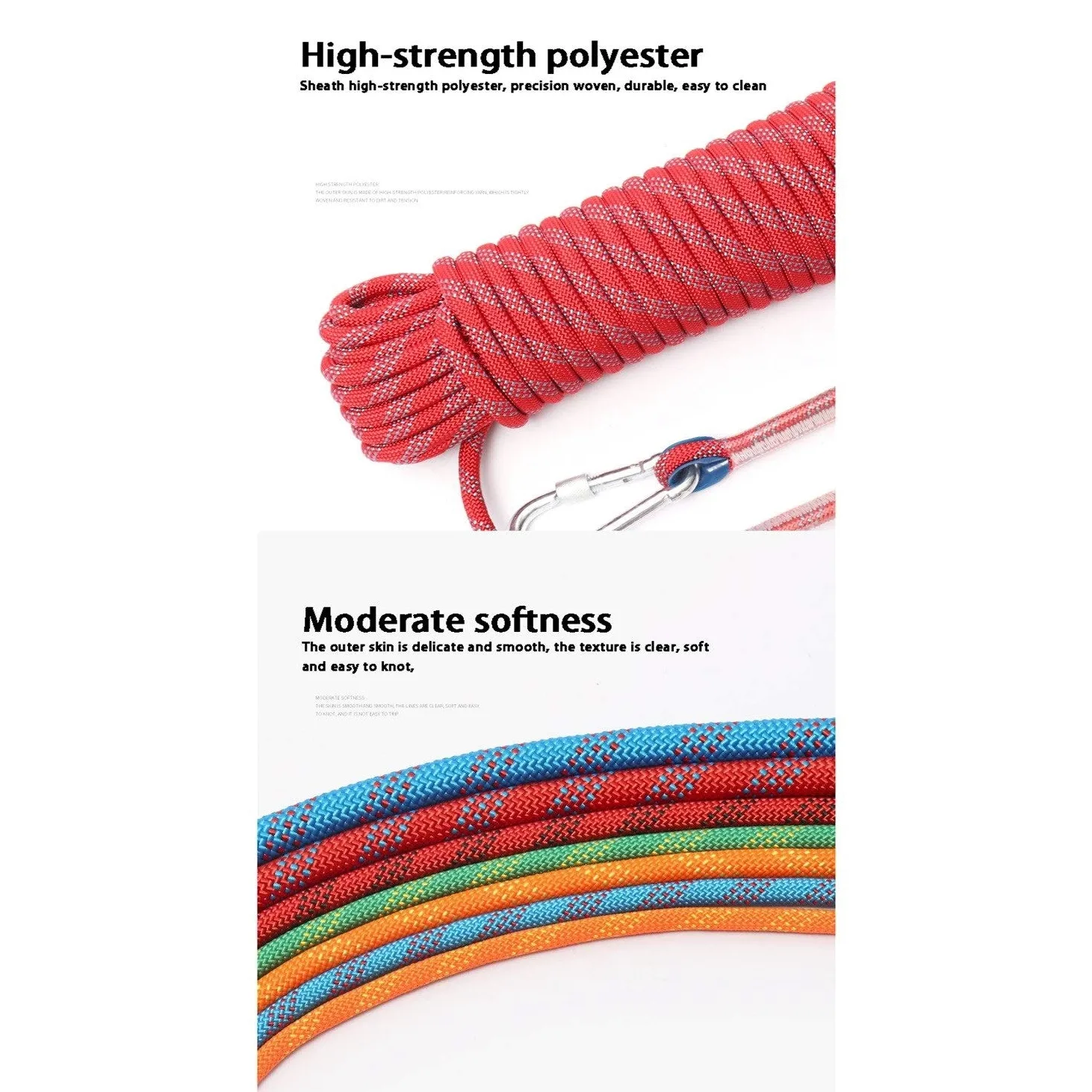 Cuerda de Escalada Cuerda de Alpinismo estática Verde de 14 mm, Cuerda de Nylon de Alta Resistencia Resistente al desgarro con mosquetón Doble 10M-100M (Tamaño : 10m)