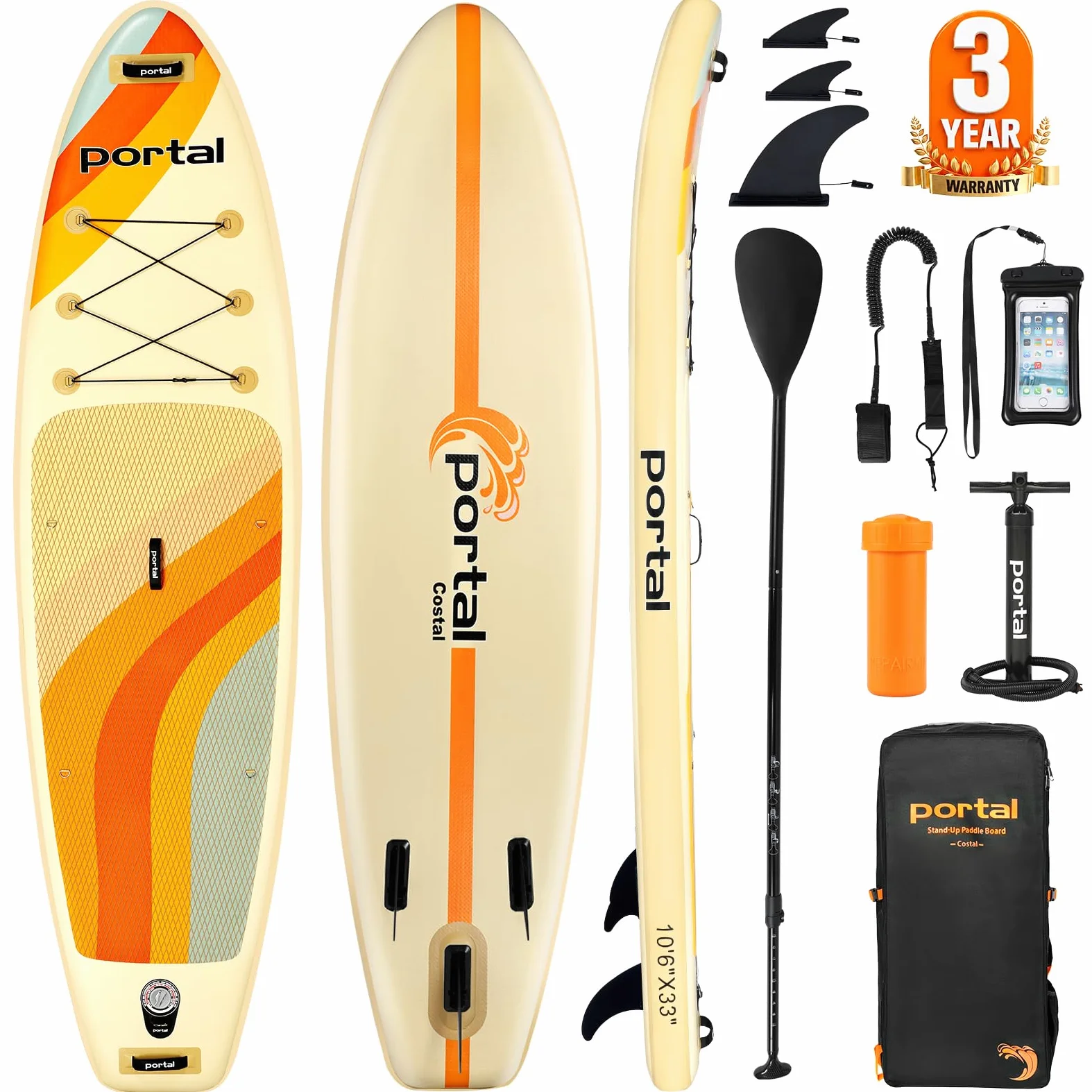 Portal Tabla de Remo de pie, Tablas de Remo inflables de 10 pies 6 x 33 x 6 Pulgadas con Accesorios de Sup Que Incluyen Bolsa de Transporte, Bomba de Mano, Remo, Correa, Aleta, Kit de reparación,