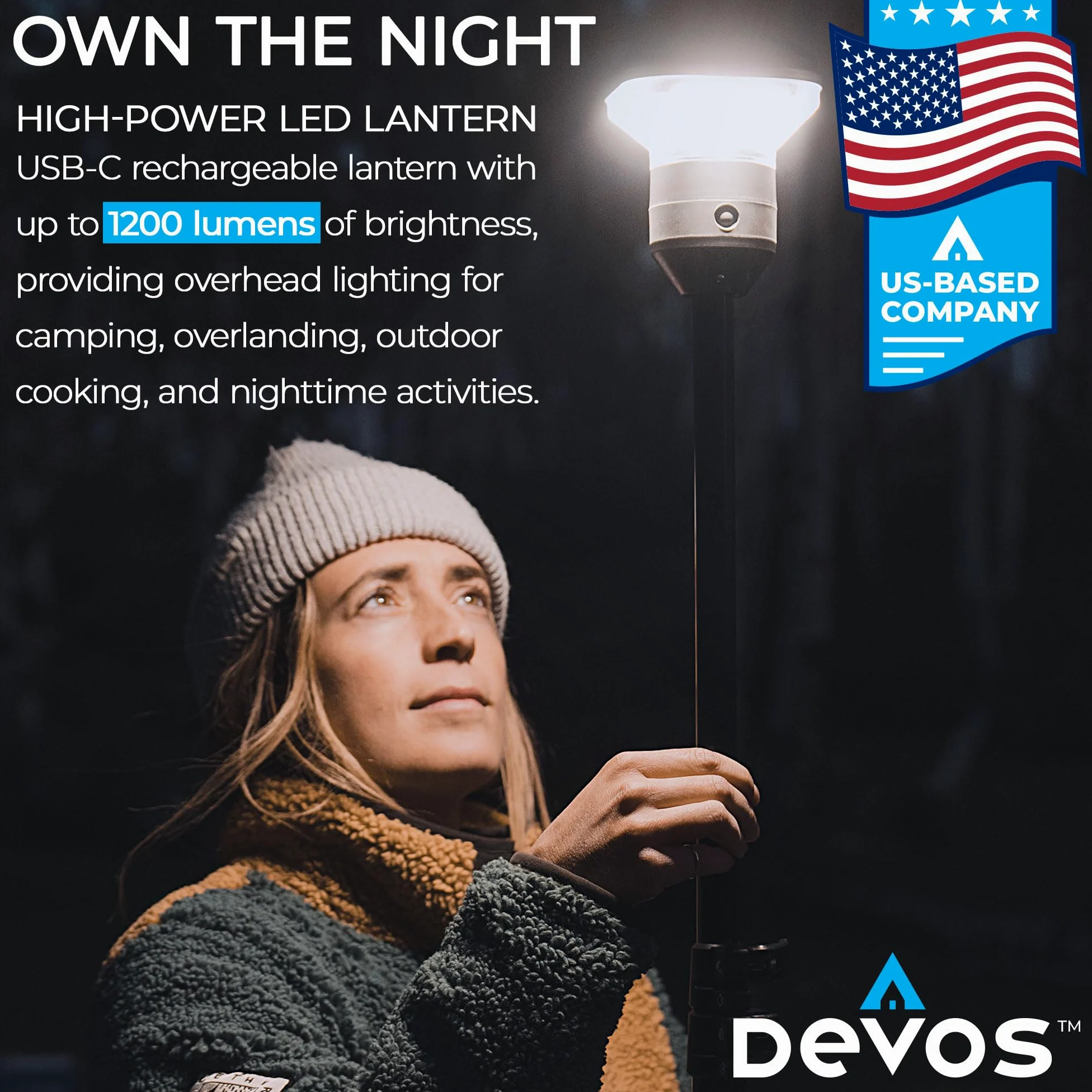 Devos Outdoor LightRanger 1200 - Linterna trípode LED de alto rendimiento con altura ajustable, 9 pies de alto con brillo de 1200 lúmenes y batería de larga duración.