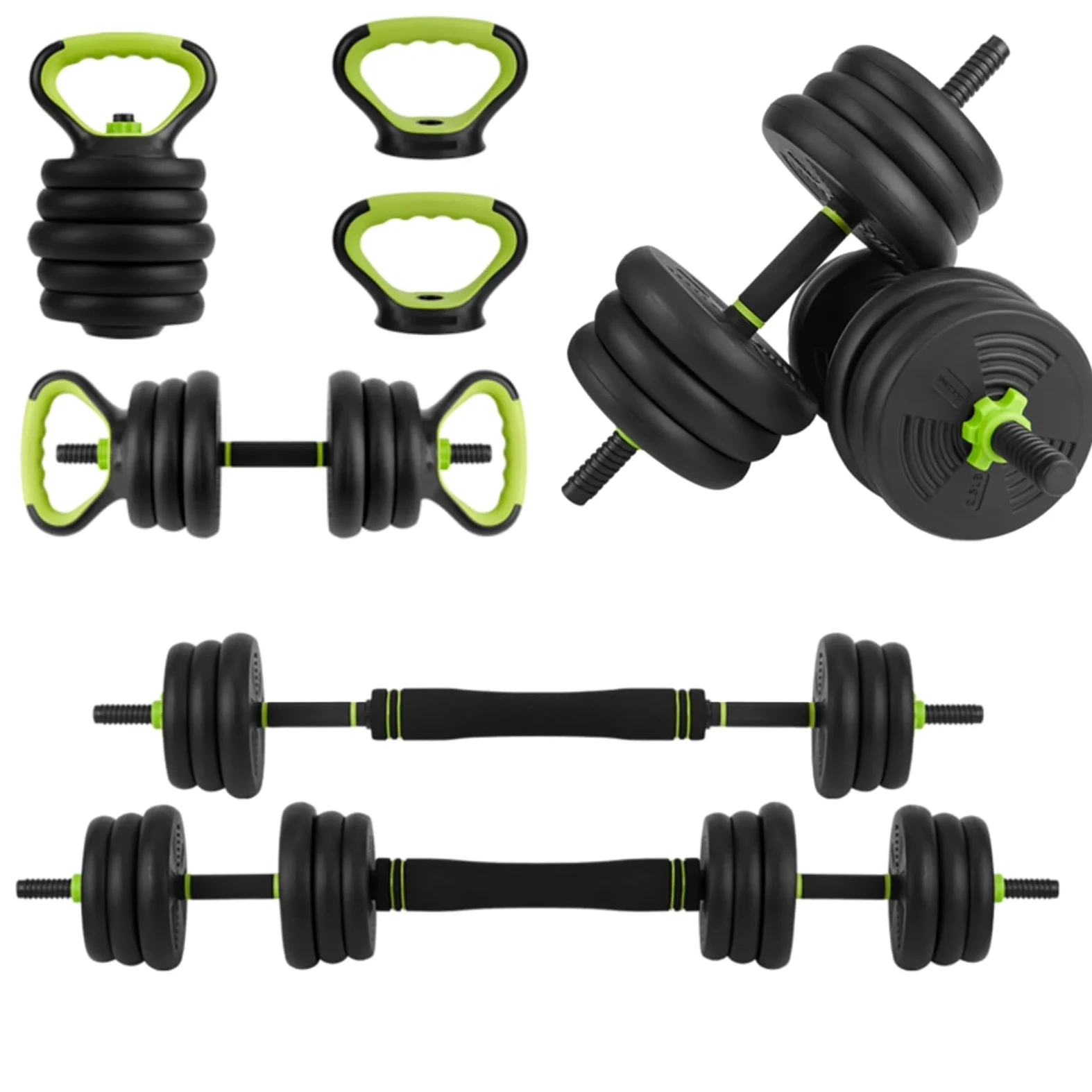 Garvee Juego de mancuernas ajustables 6 en 1, barra recta/rizada, pesas rusas y soporte de flexión, 2.5 libras, 3.5 libras, 4.4 libras, 5 libras (total 66 libras), opciones para gimnasio en casa