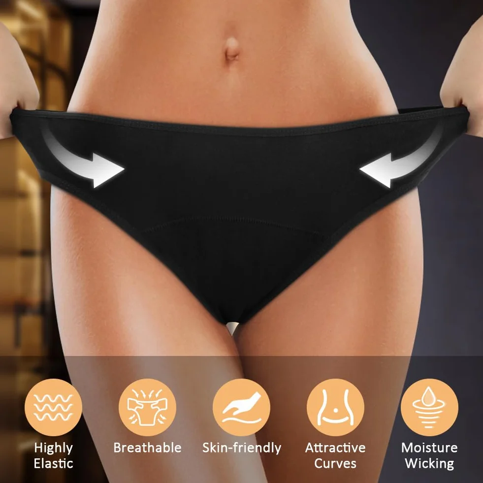 Flintronic Bragas Menstruales Absorbentes Flujo Abundante Mujer Algodón Lavables 4PCS