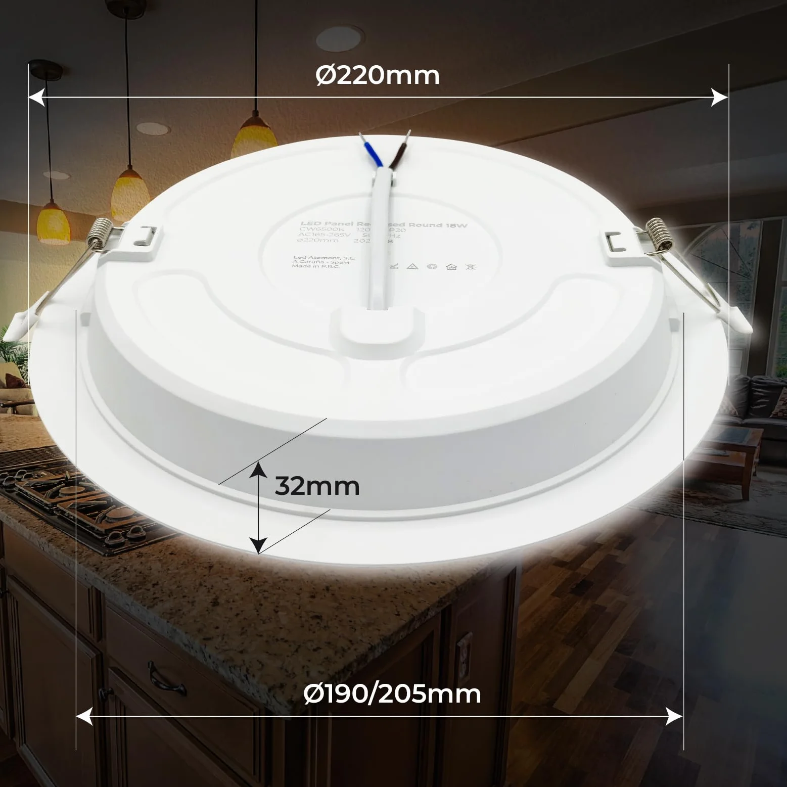 LED ATOMANT Downlight Panel Redondo 18W 6500K 1650lm 220mm Blanco Frio
