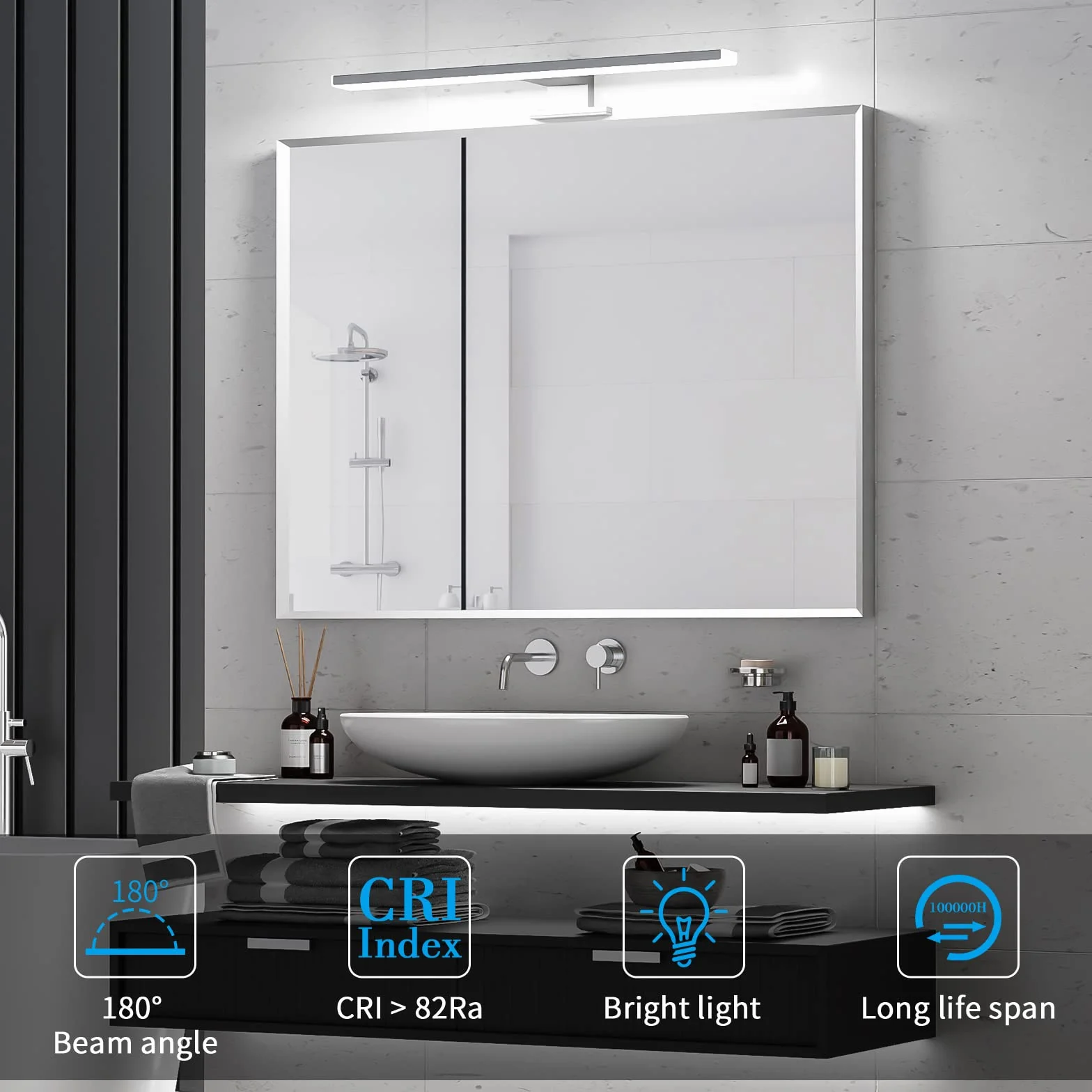 Aourow Lampara Espejo Baño 10W 40CM 820LM Aplique LED Blanco frío 6500K Resistente al Agua CLASE II